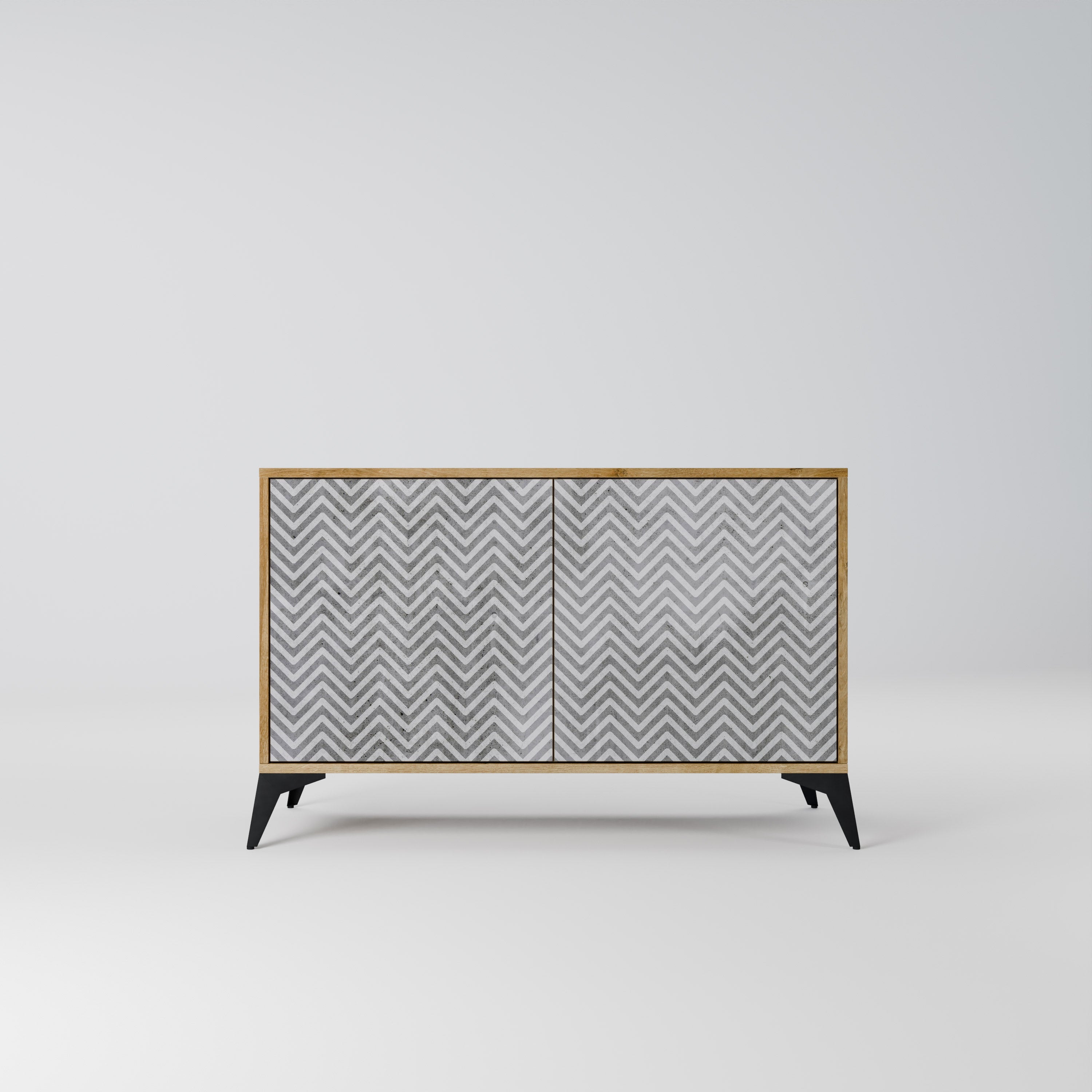 Buffet 2 portes en béton effet chêne ZIG ZAG