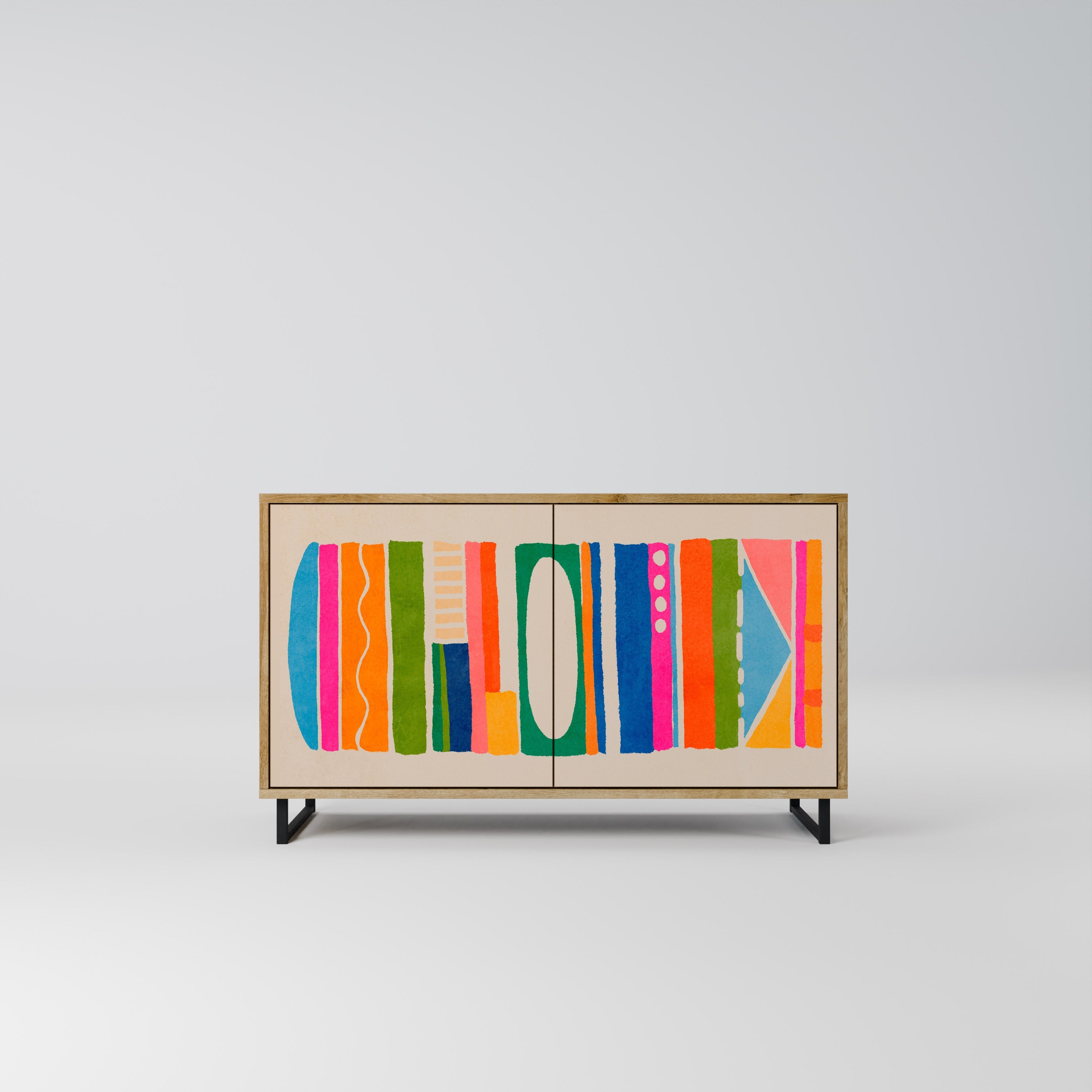 Buffet 2 portes GEOMETRIC SHINE effet chêne