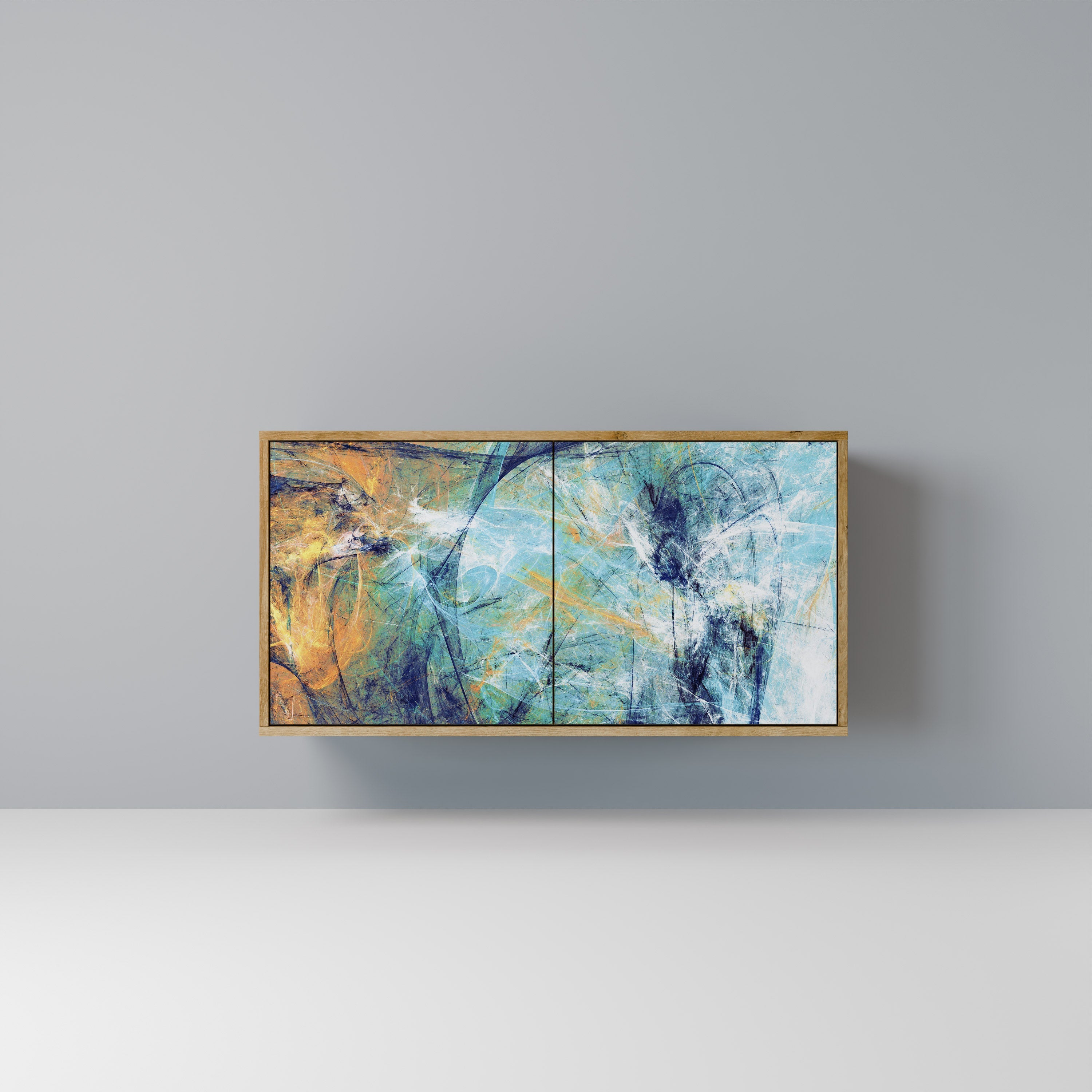 RÉFLEXIONS ABSTRAITES Buffet 2 portes effet chêne