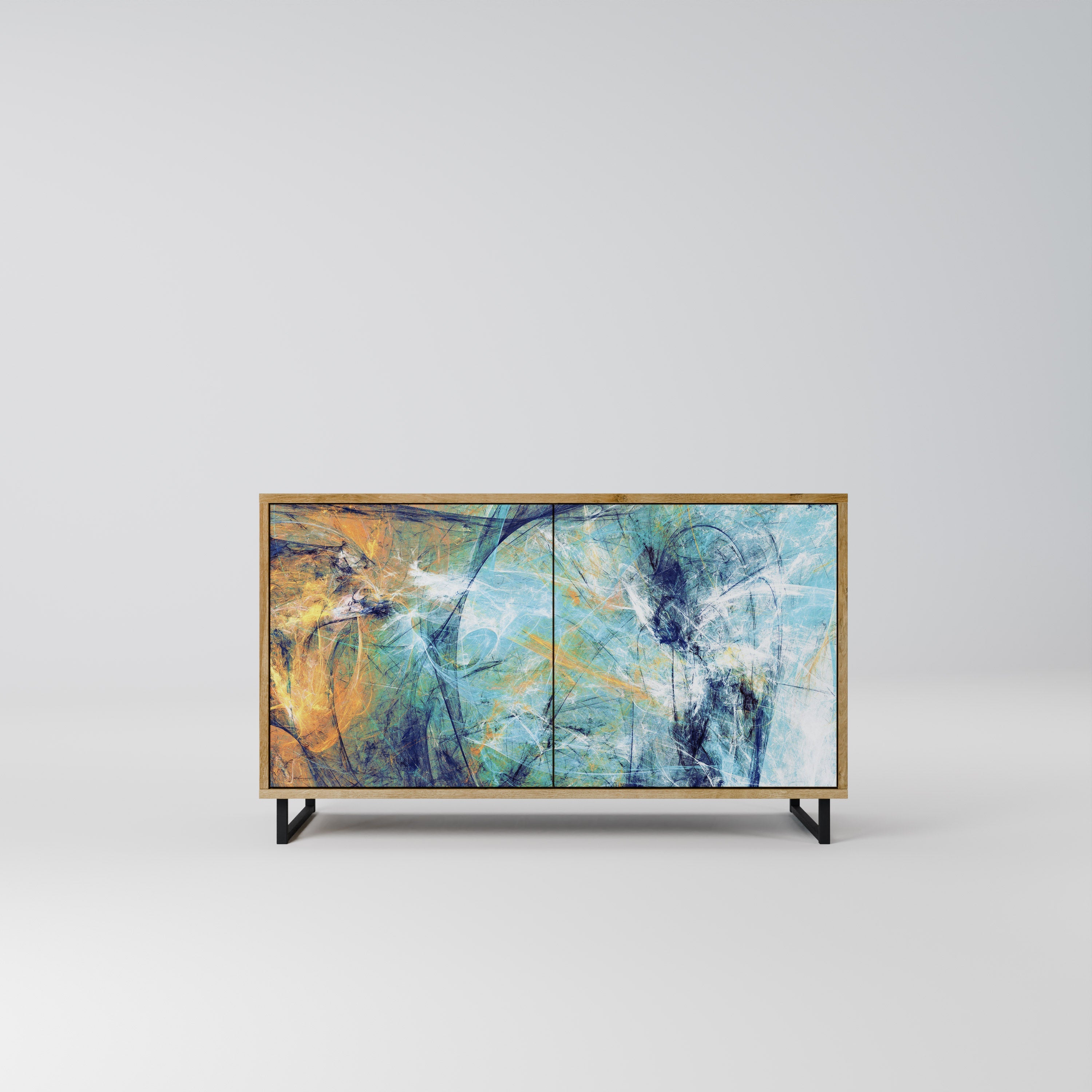 RÉFLEXIONS ABSTRAITES Buffet 2 portes effet chêne