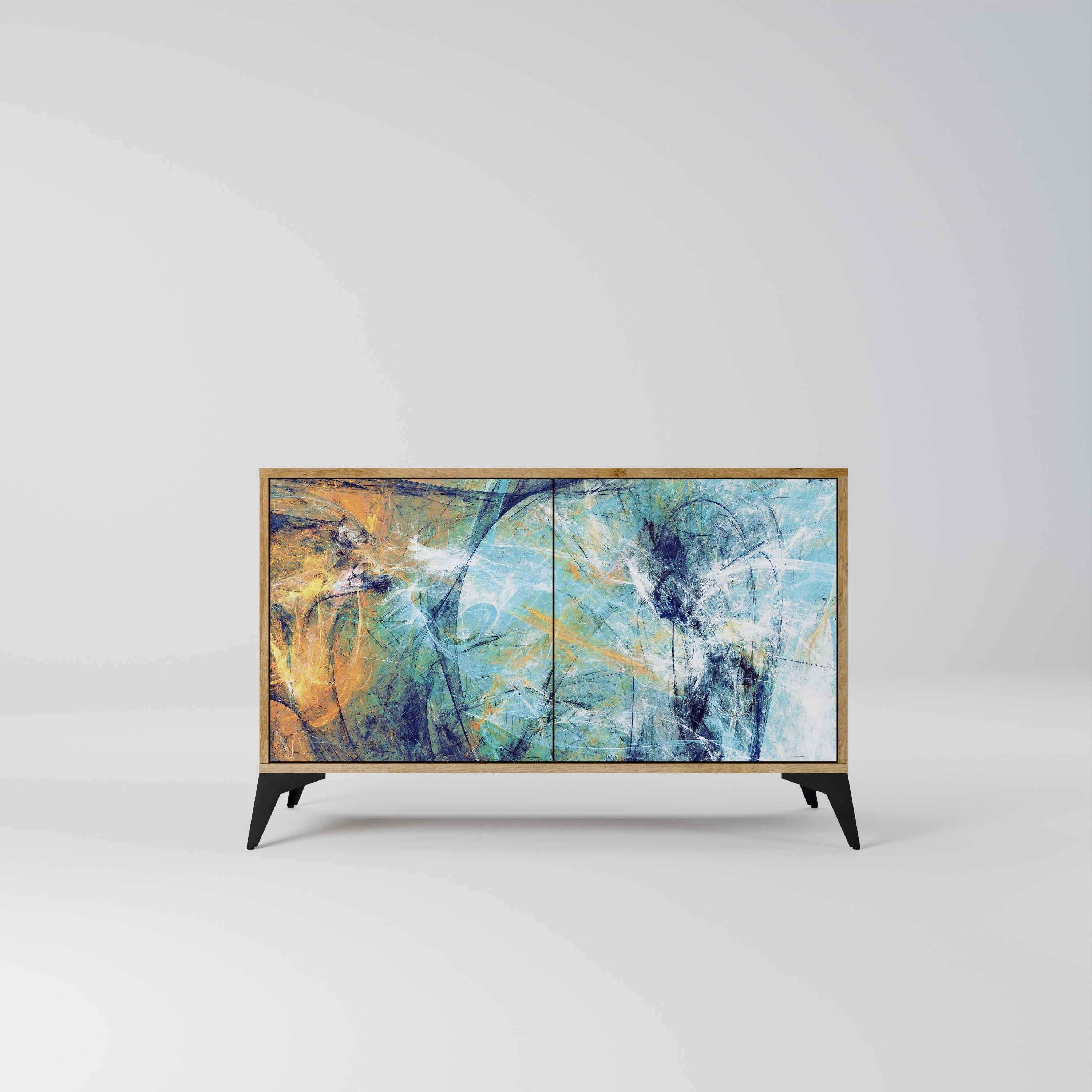 RÉFLEXIONS ABSTRAITES Buffet 2 portes effet chêne