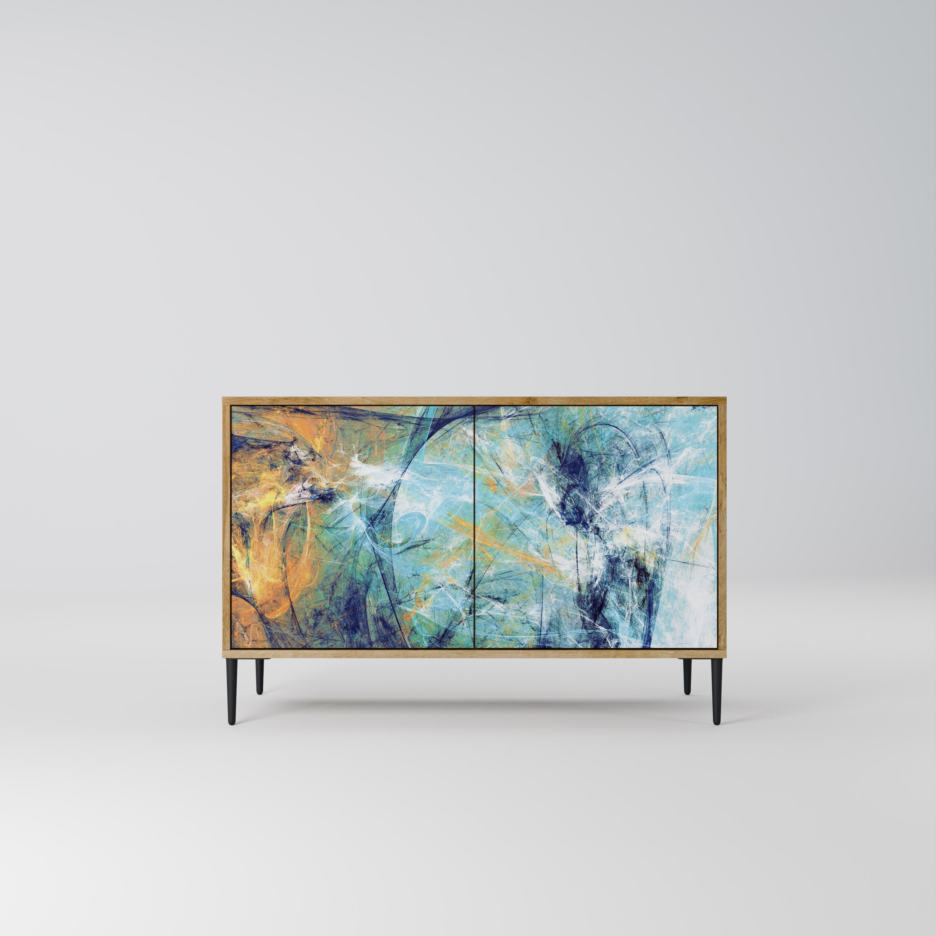 RÉFLEXIONS ABSTRAITES Buffet 2 portes effet chêne