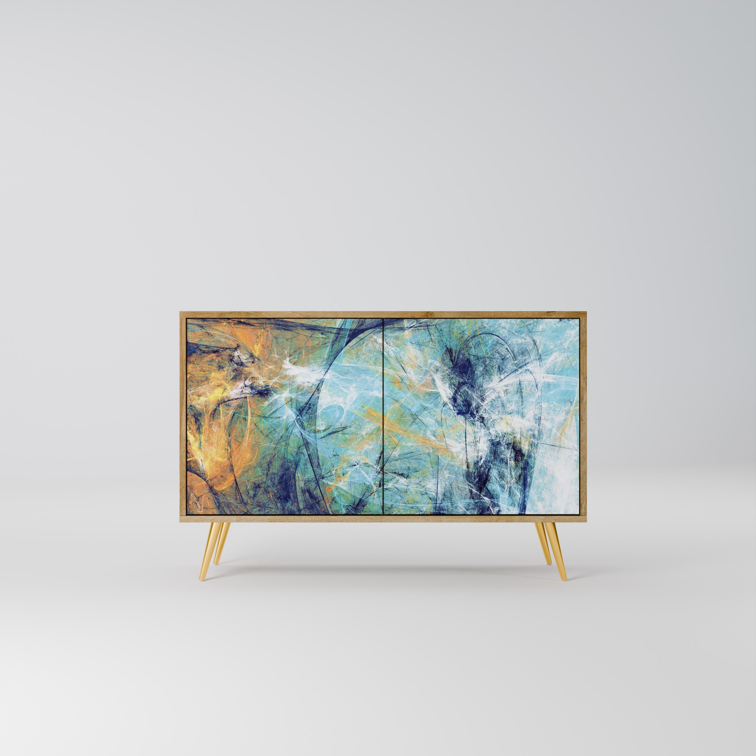 RÉFLEXIONS ABSTRAITES Buffet 2 portes effet chêne