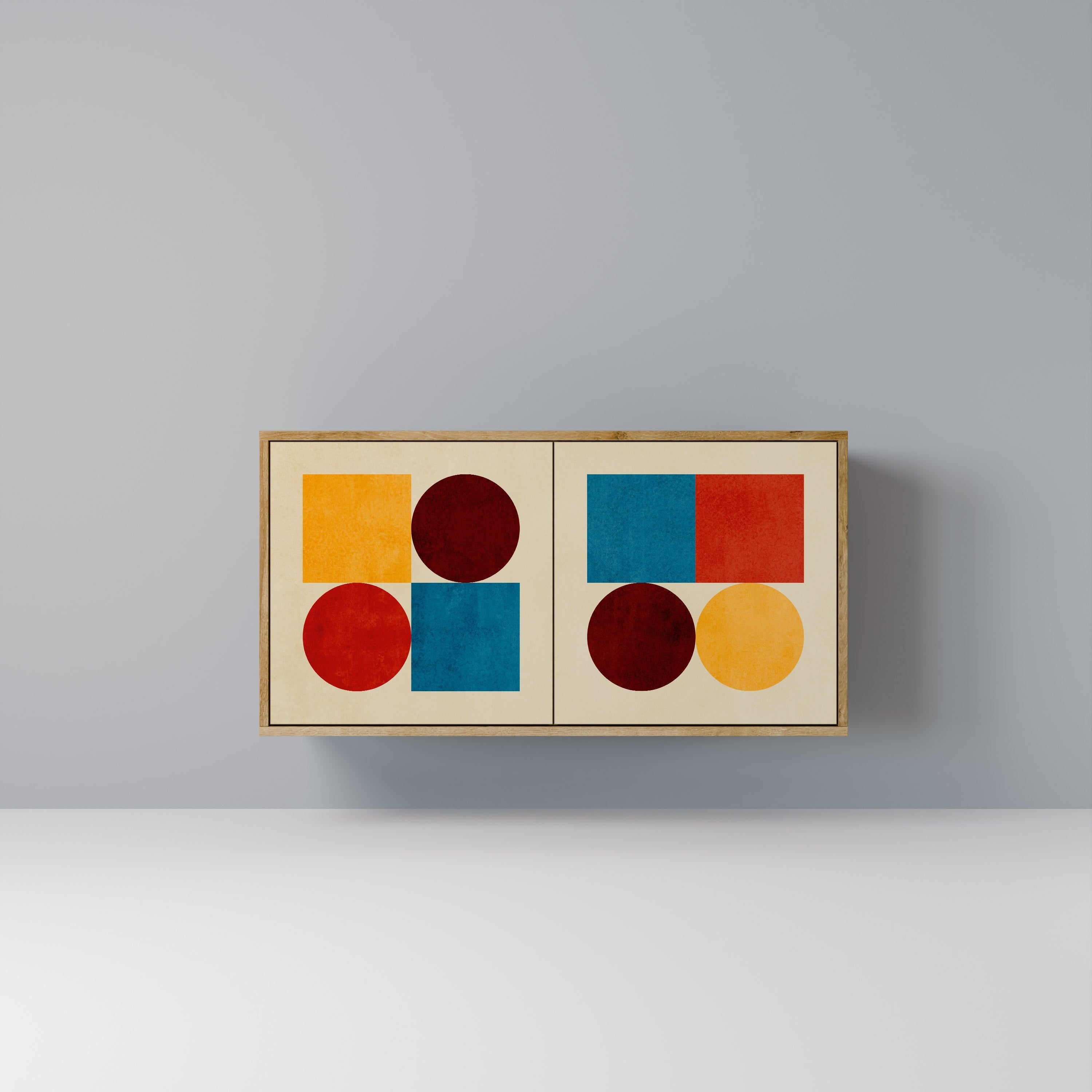 Buffet 2 portes PUZZLE GÉOMÉTRIQUE effet chêne