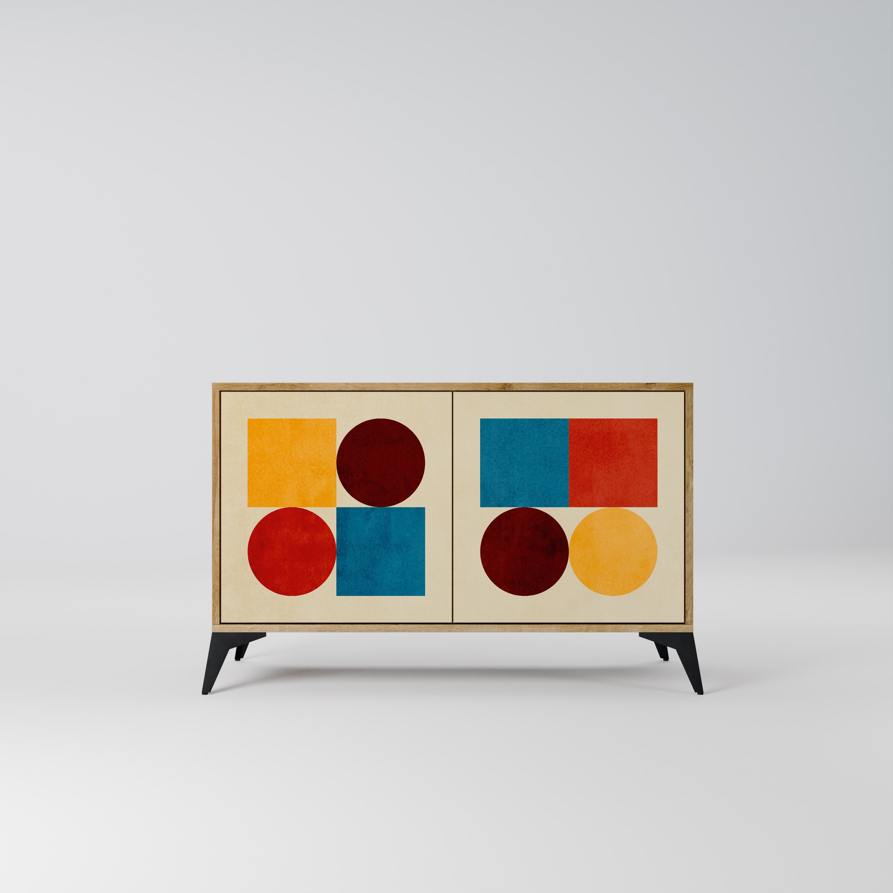 Buffet 2 portes PUZZLE GÉOMÉTRIQUE effet chêne