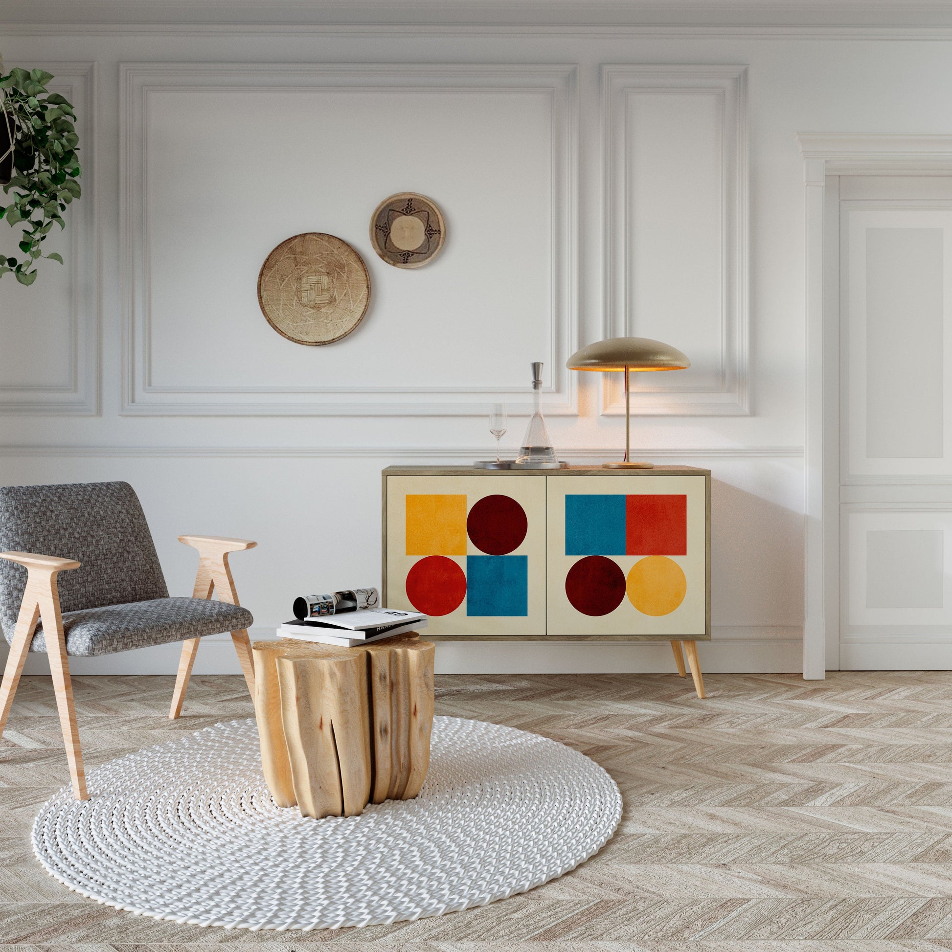 GEOMETRIC PUZZLE 2-Door Sideboard in Oak Effect