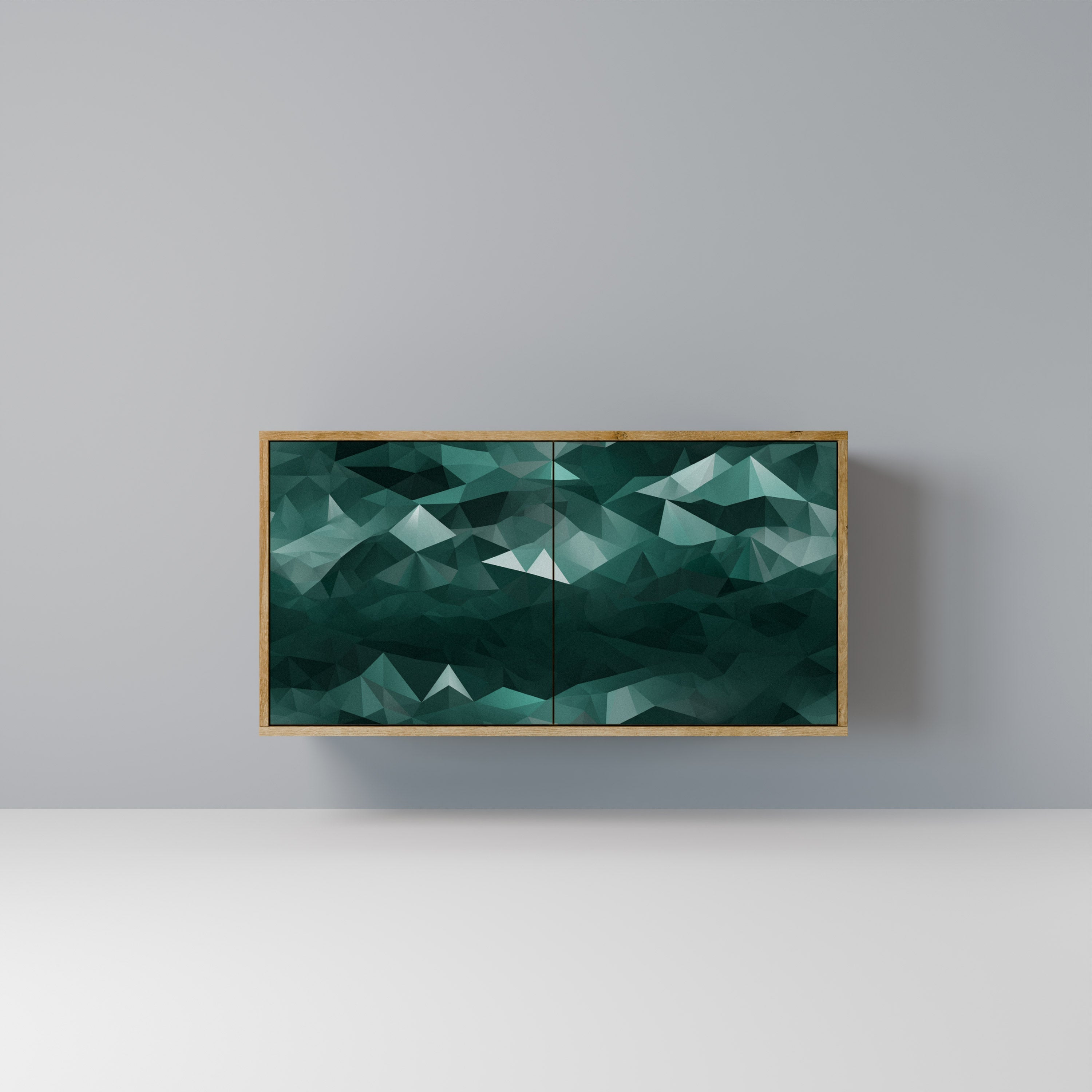 Buffet flottant polygonal à 2 portes effet chêne