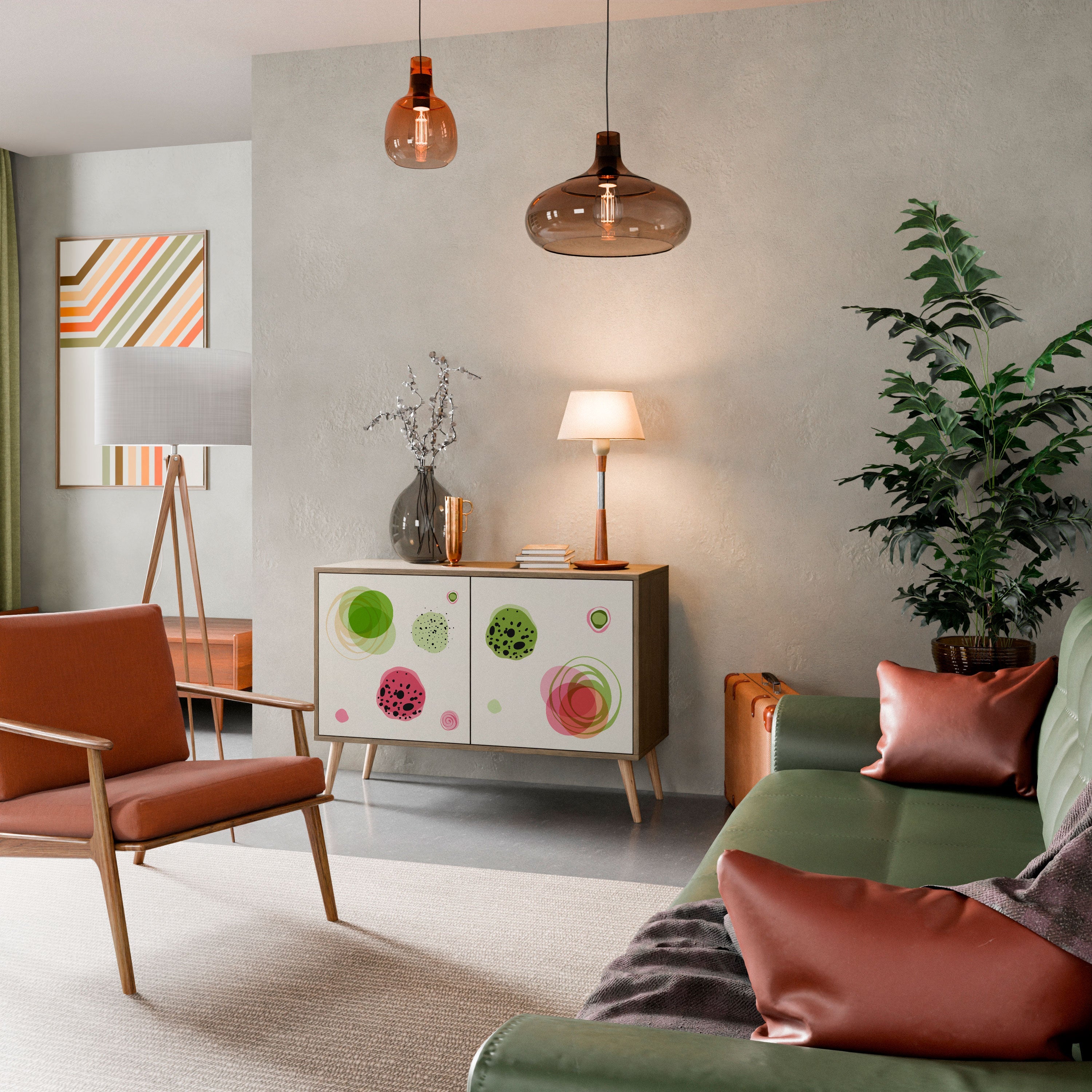 Buffet 2 portes COLORFUL COSMOS effet chêne