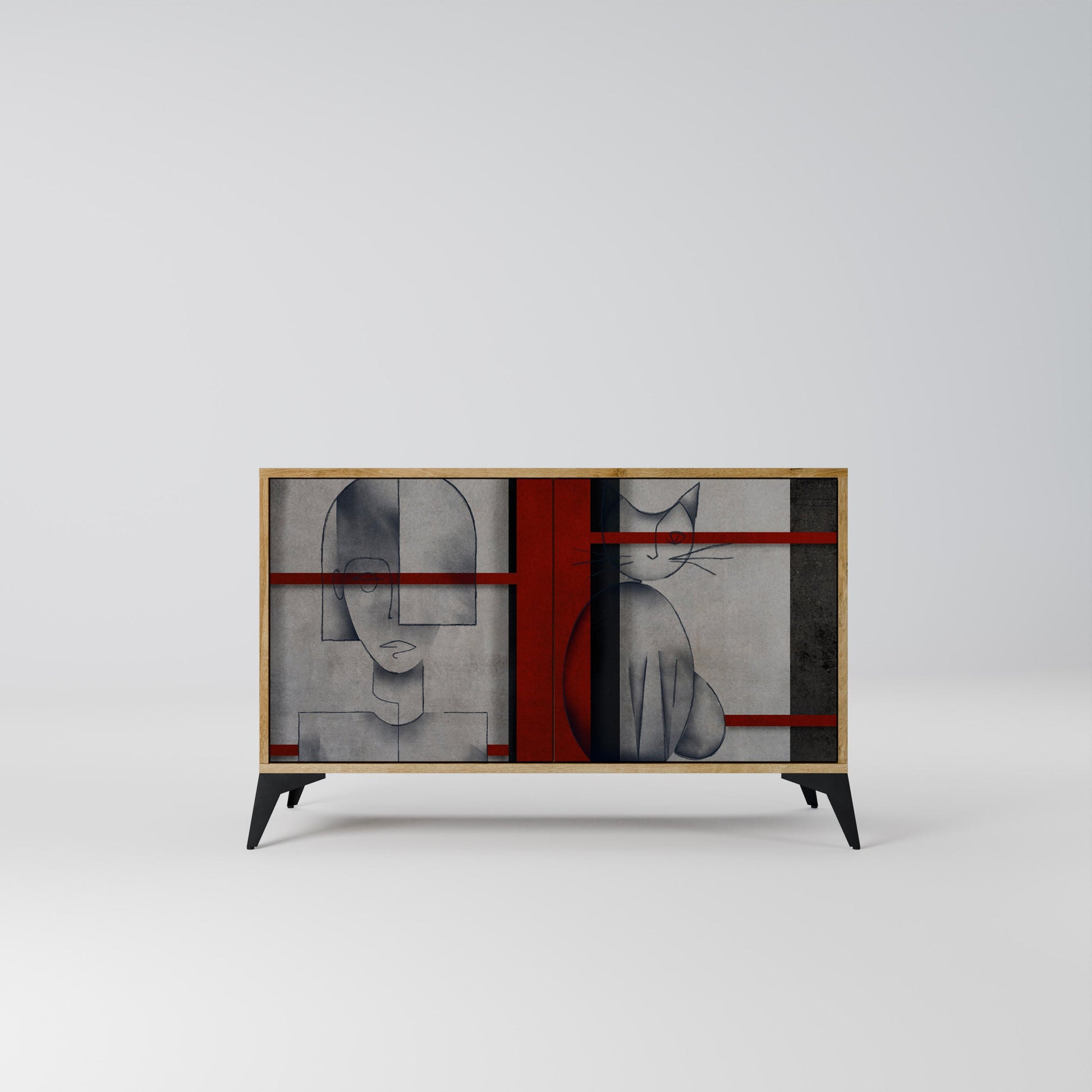GRAY FIGURES 2-Door Sideboard in Oak Effect