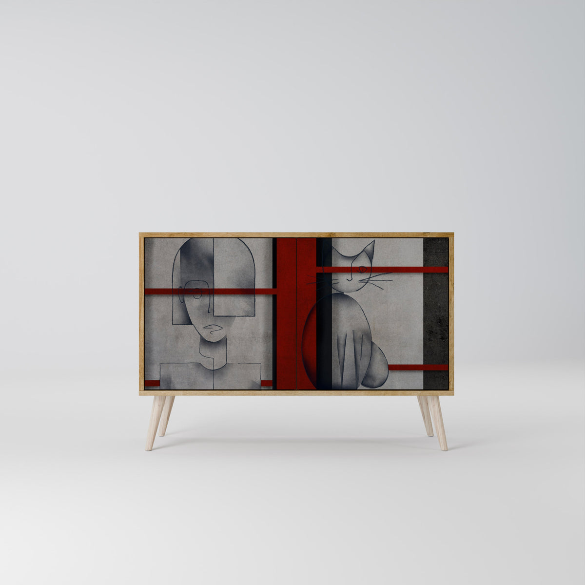 GRAY FIGURES 2-Door Sideboard in Oak Effect