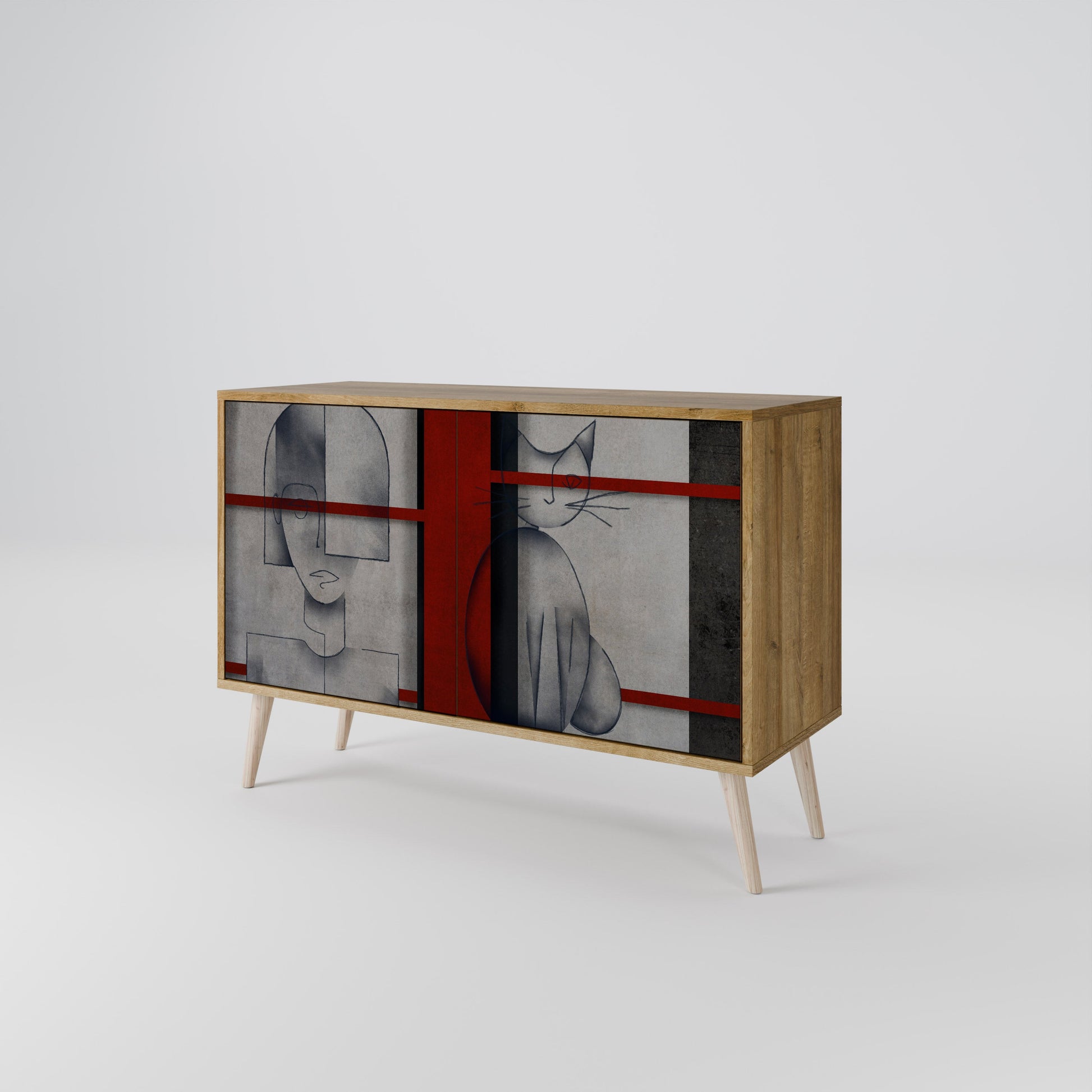 GRAY FIGURES 2-Door Sideboard in Oak Effect