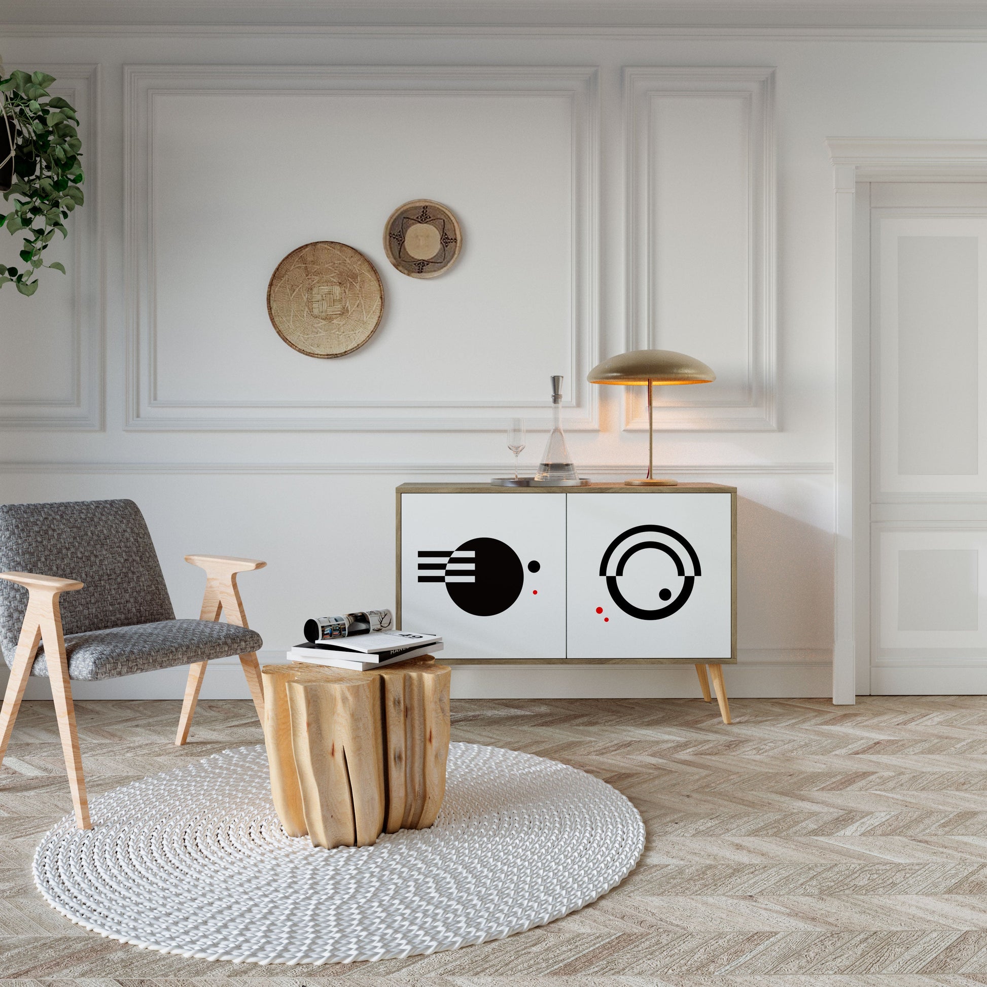 BLACK AND WHITE COMBINATION 2-Door Sideboard in Oak Effect