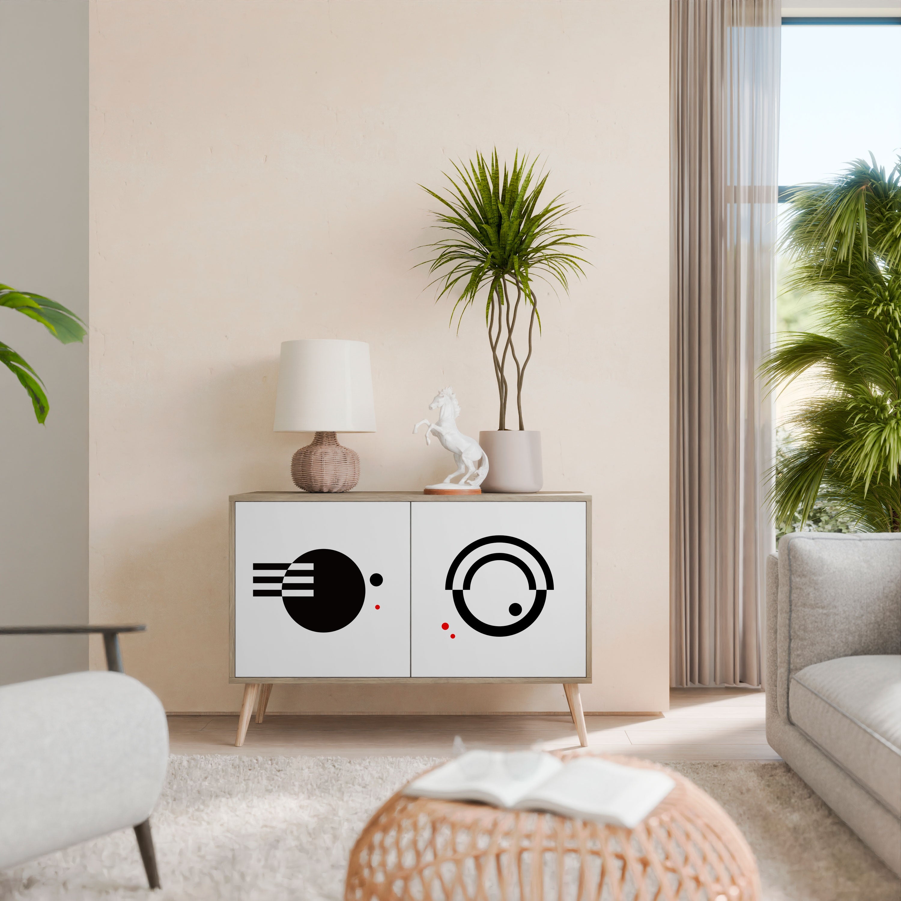 BLACK AND WHITE COMBINATION 2-Door Sideboard in Oak Effect