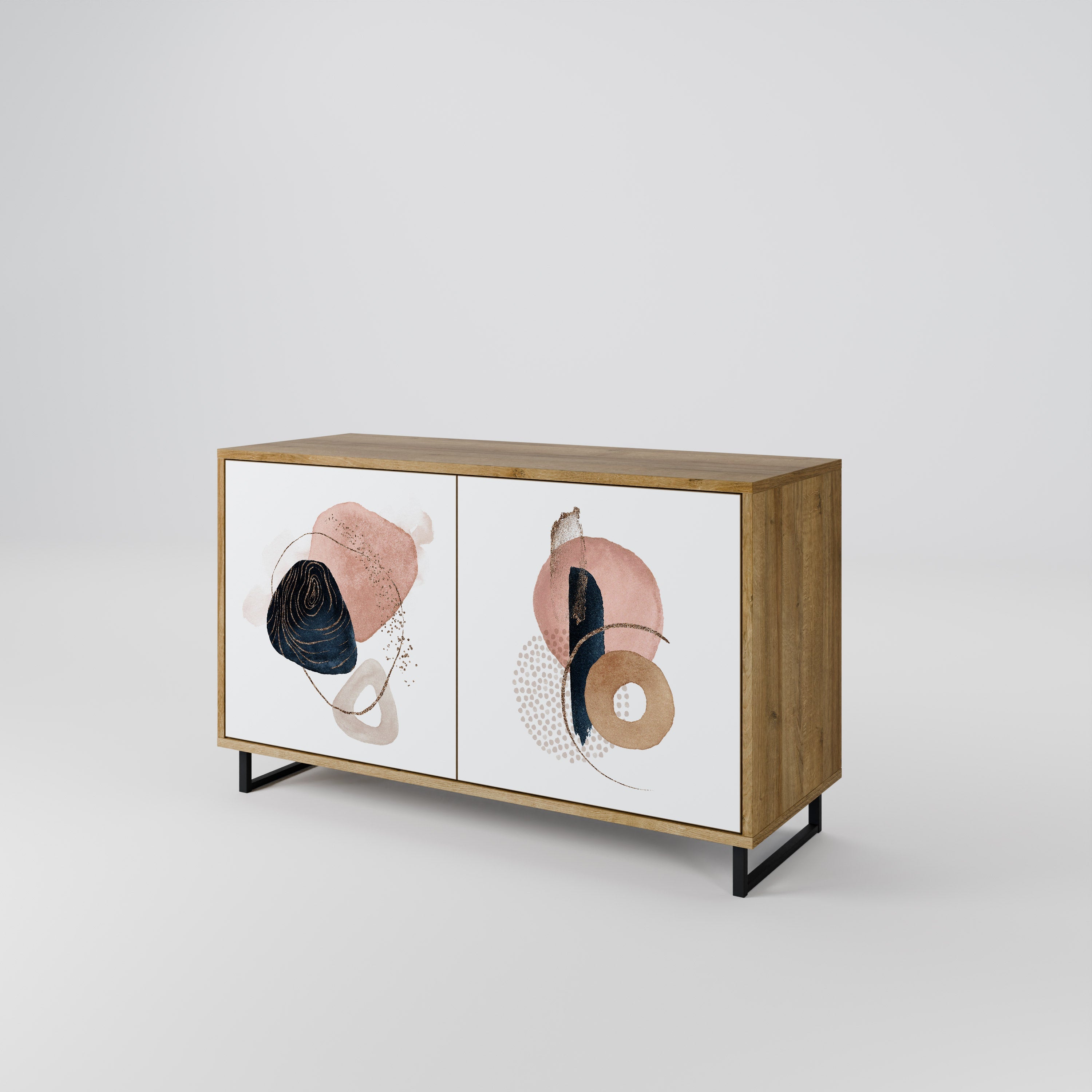 Buffet 2 portes COLORFUL SHAPES effet chêne