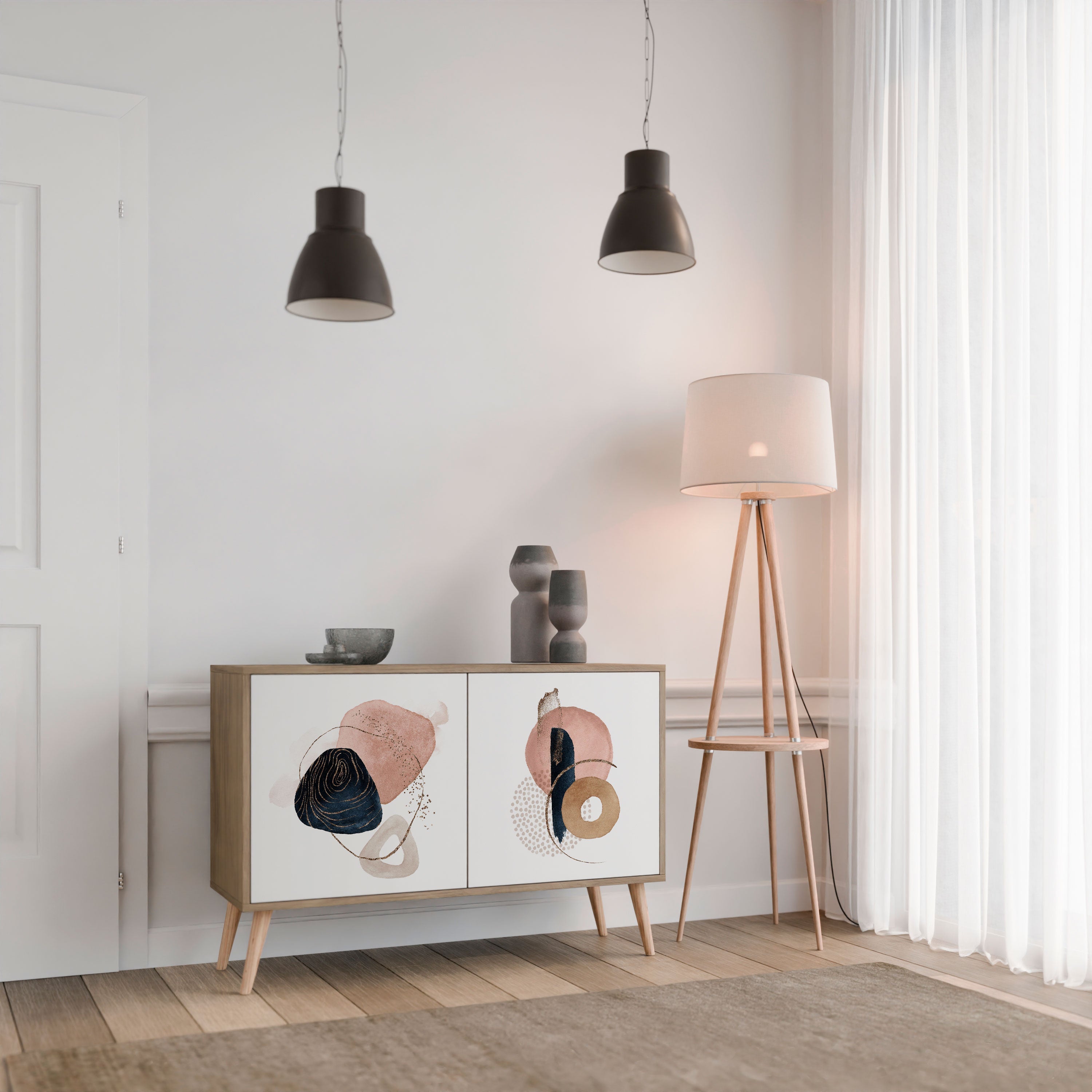 Buffet 2 portes COLORFUL SHAPES effet chêne