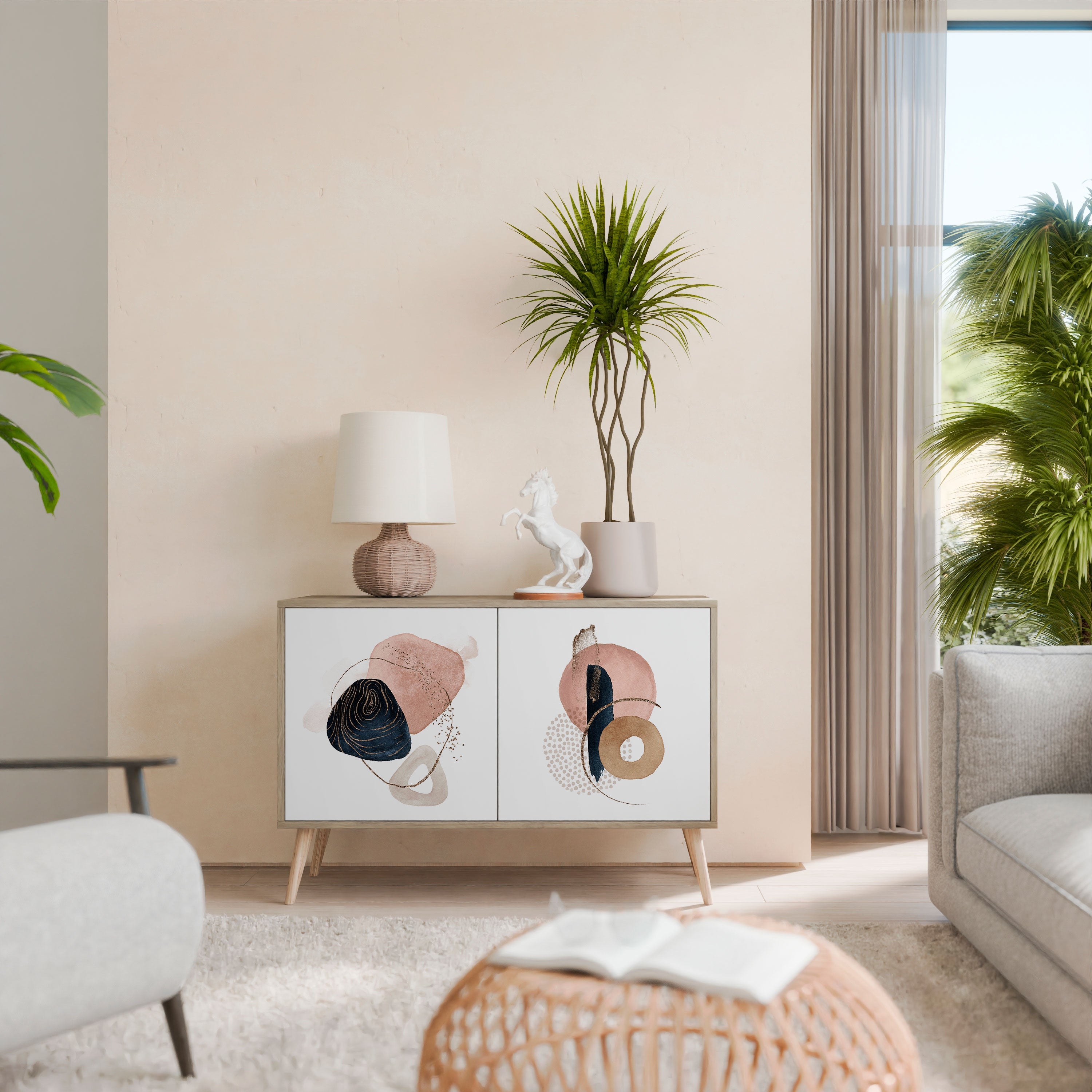 Buffet 2 portes COLORFUL SHAPES effet chêne