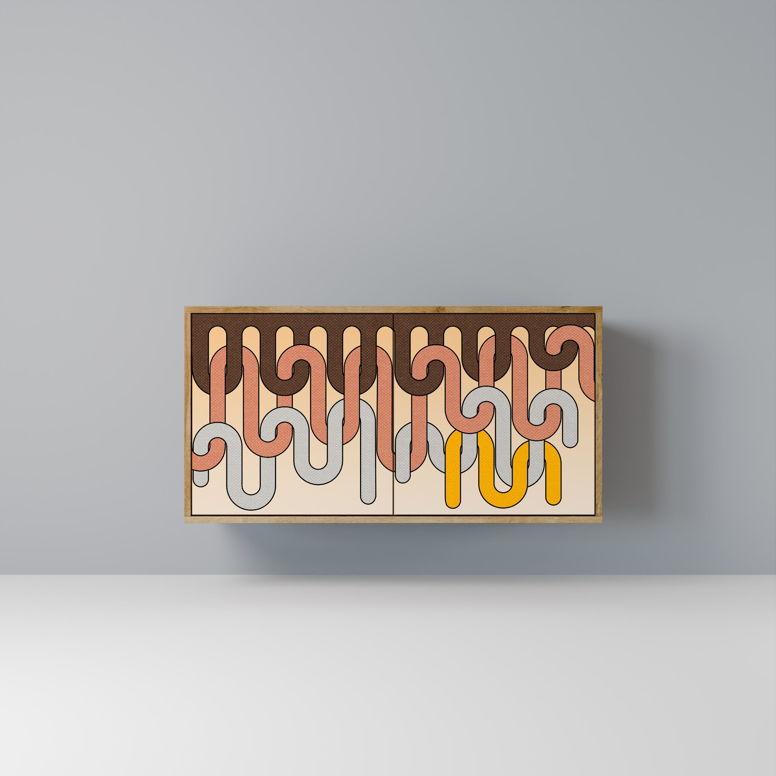 Buffet 2 portes effet chêne à cordes colorées