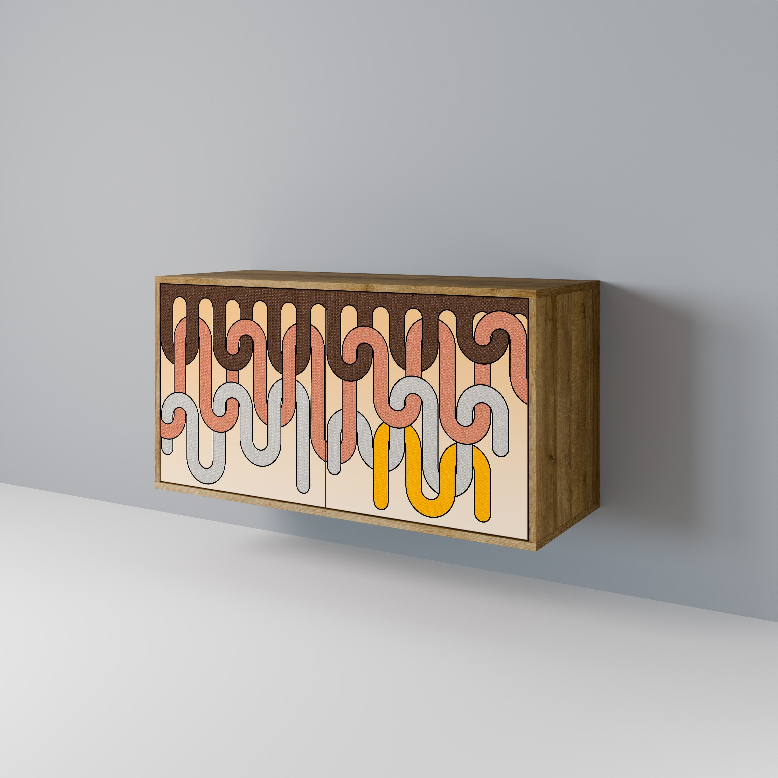 Buffet 2 portes effet chêne à cordes colorées