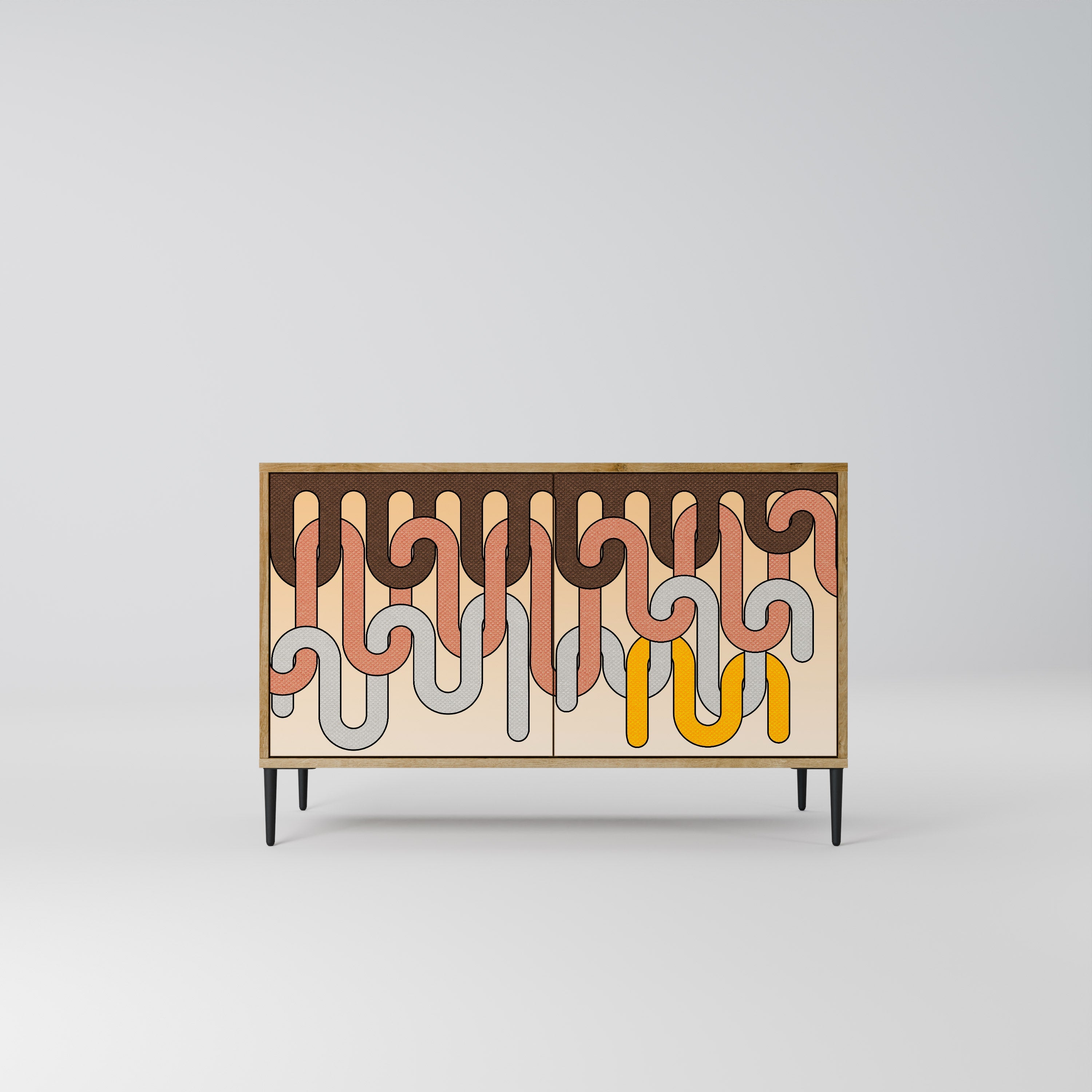 Buffet 2 portes effet chêne à cordes colorées