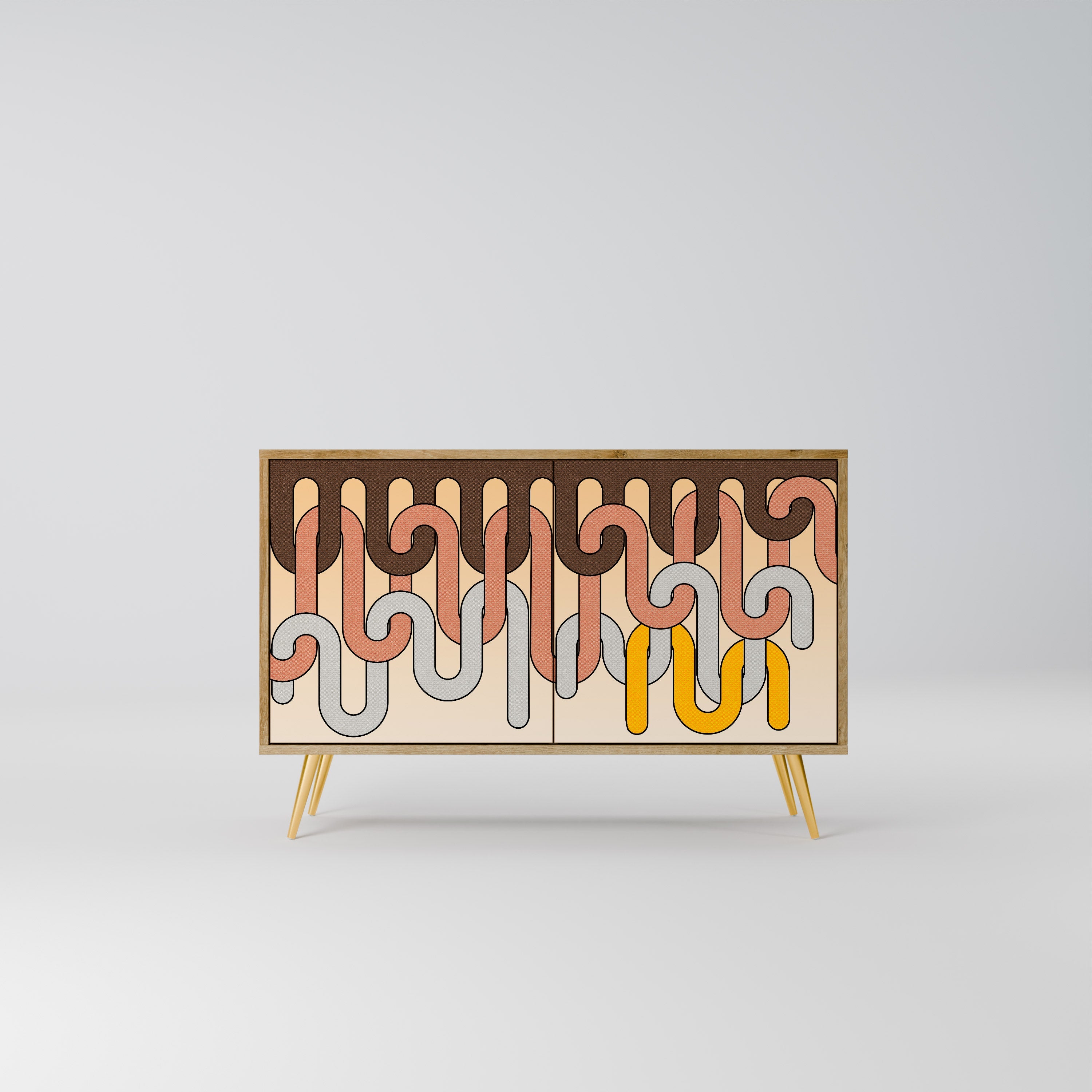 Buffet 2 portes effet chêne à cordes colorées