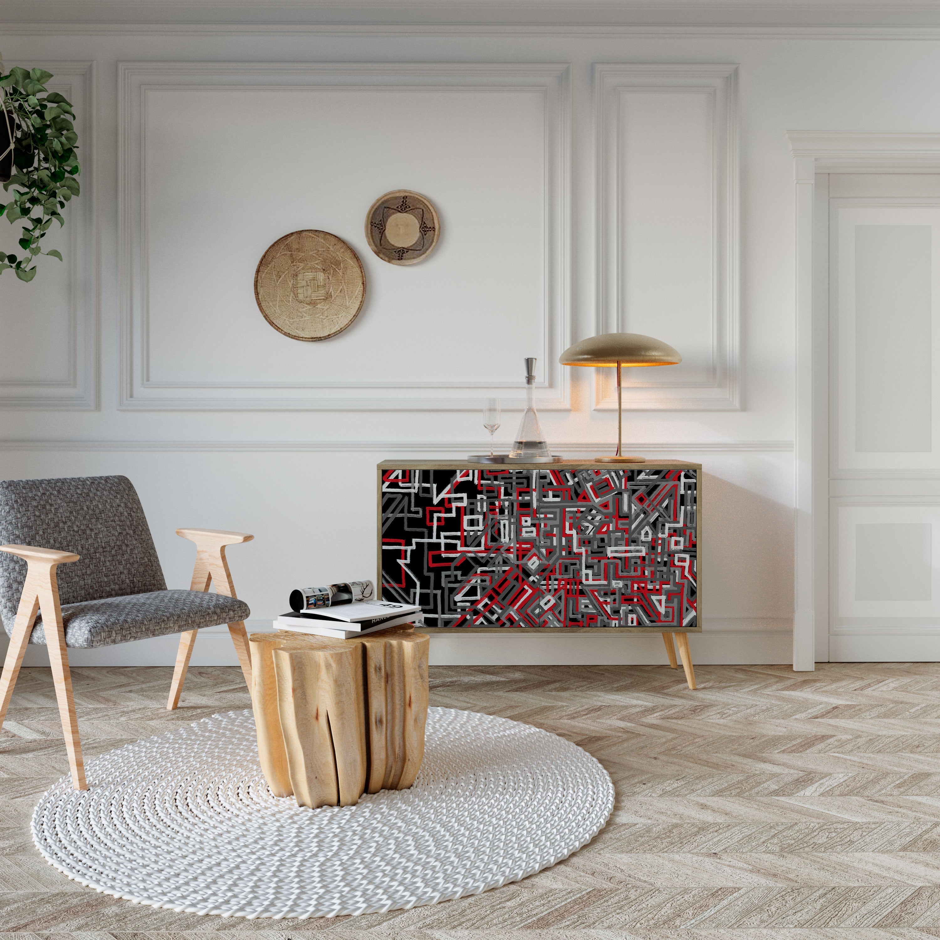 Buffet 2 portes BROKEN LINES effet chêne