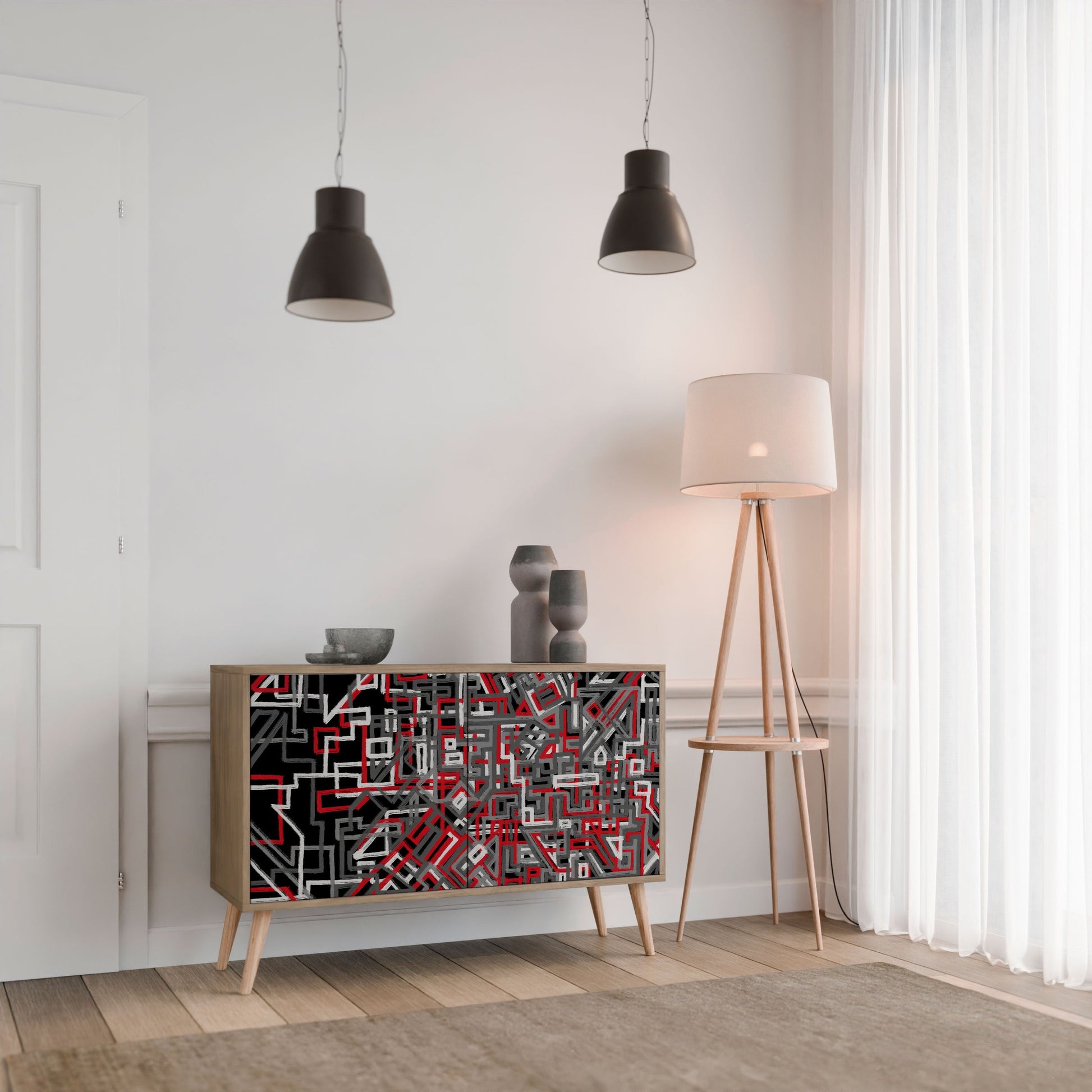 BROKEN LINES 2-Door Sideboard in Oak Effect