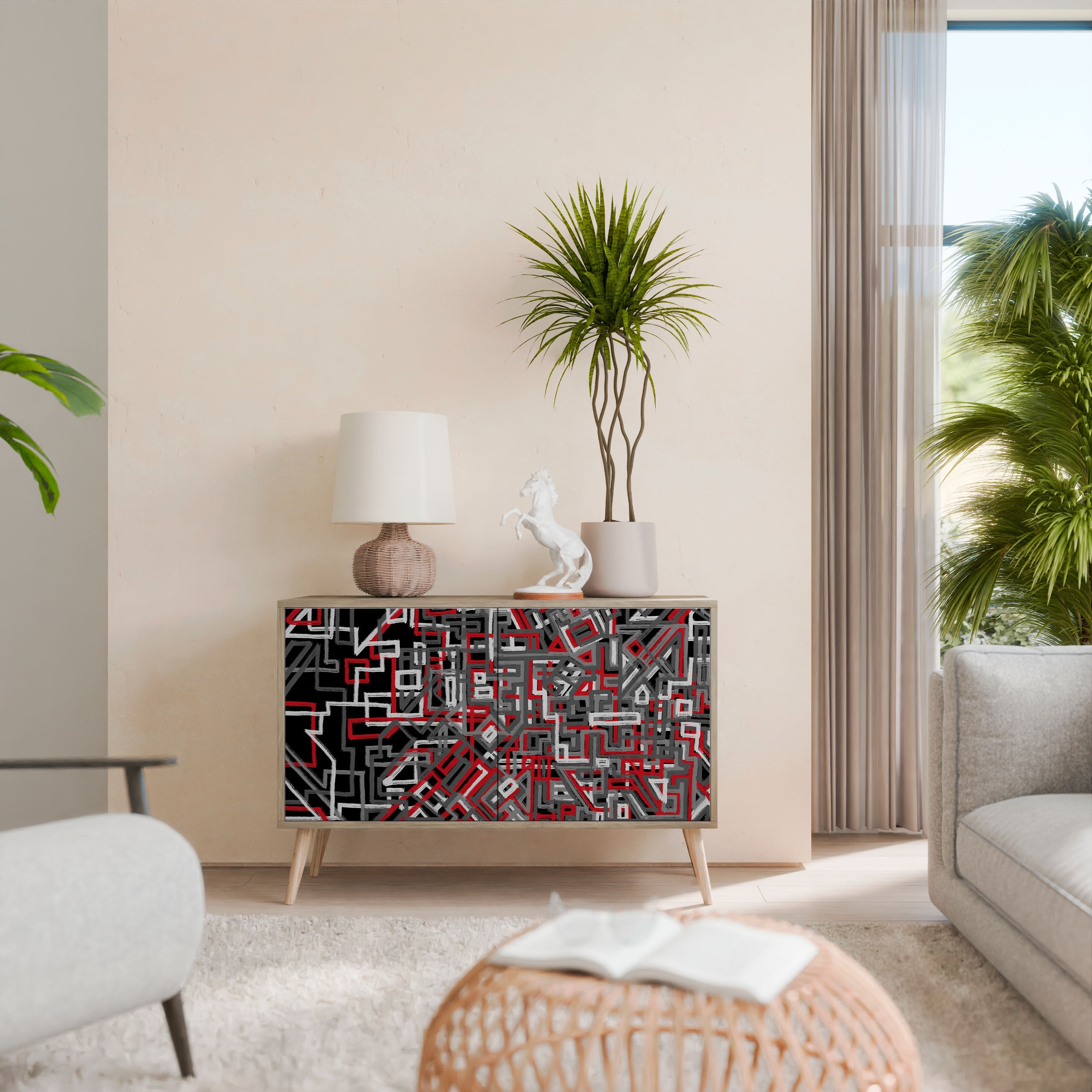 Buffet 2 portes BROKEN LINES effet chêne