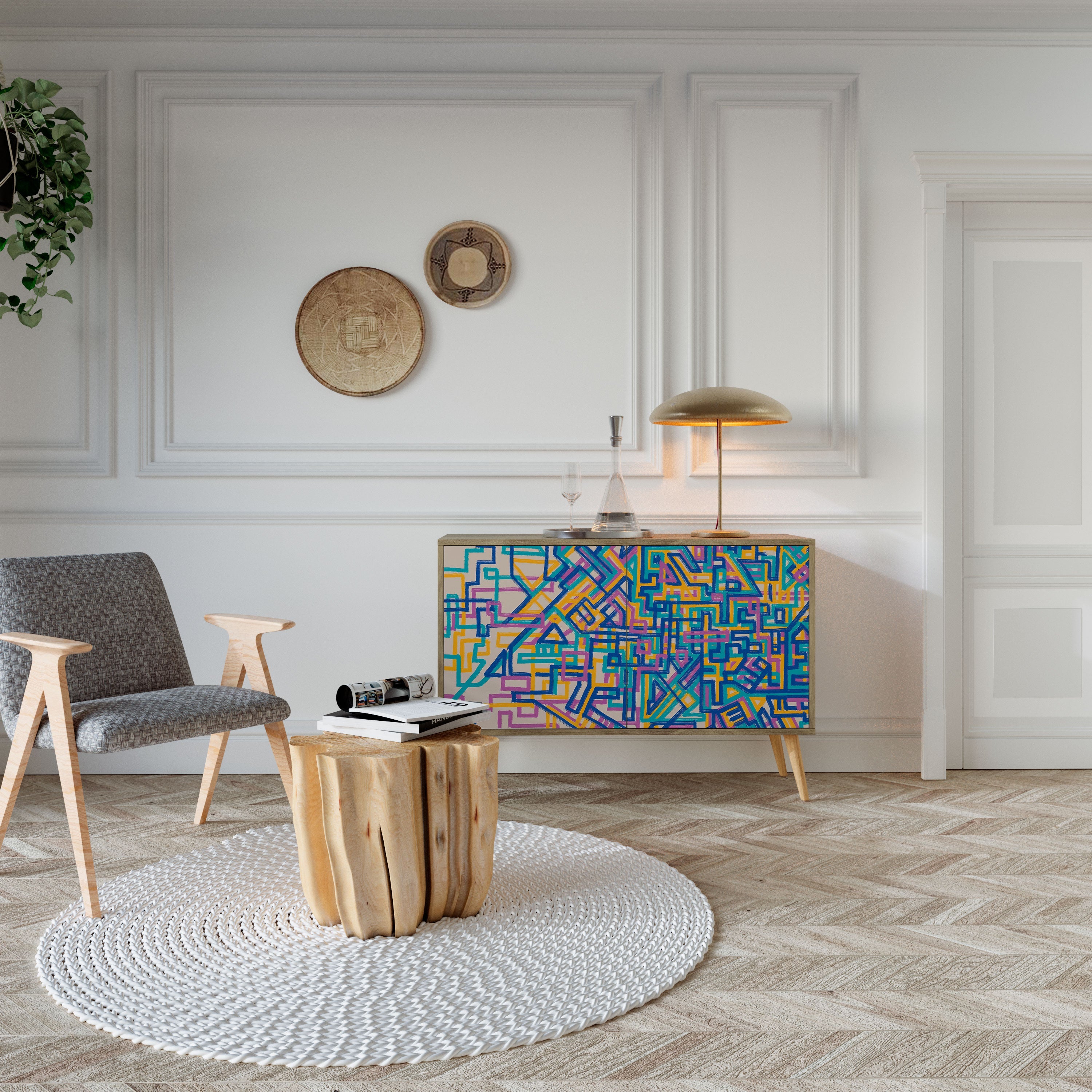 Buffet 2 portes MEMORIES MAP effet chêne