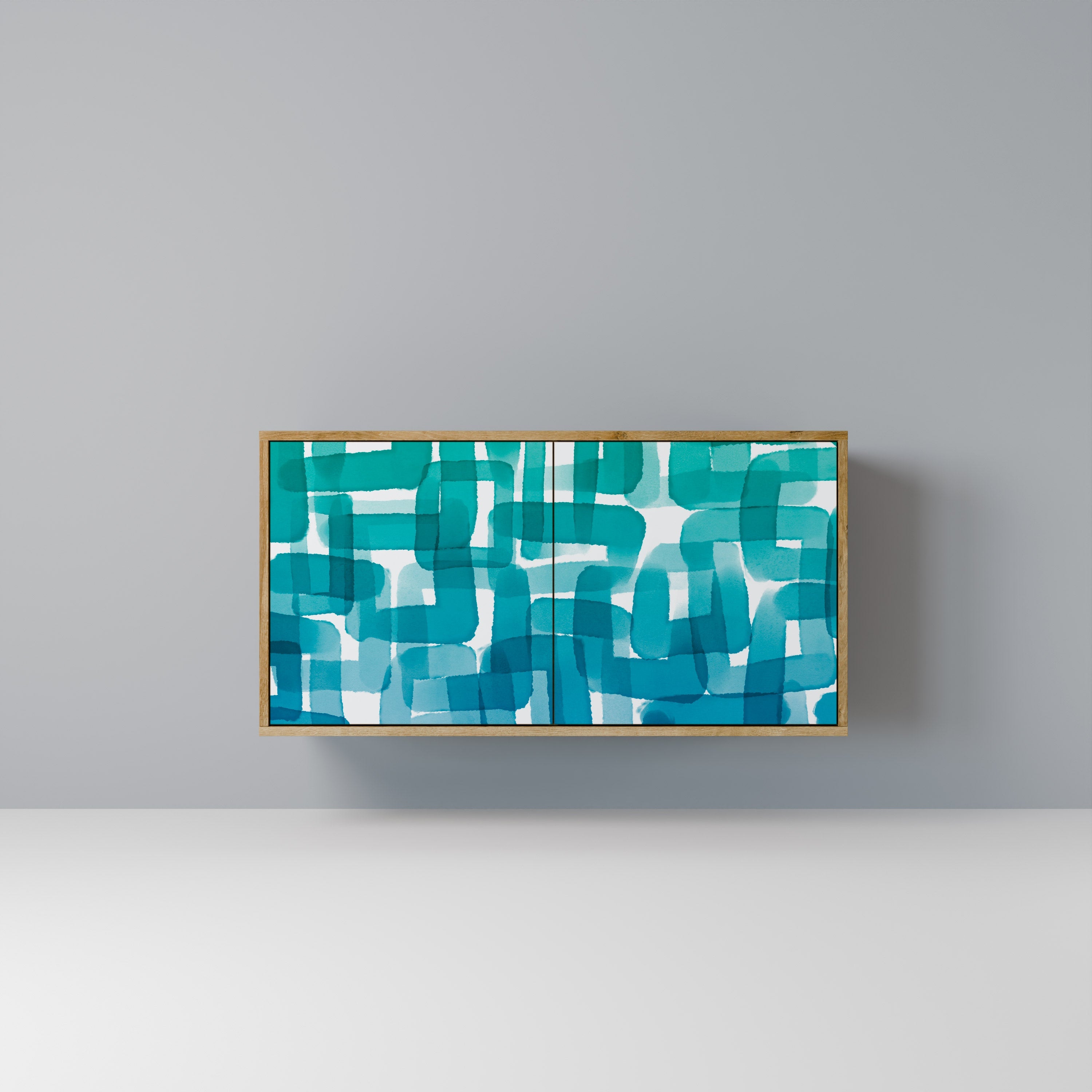 Buffet 2 portes TURQUOISE RECTANGLES effet chêne