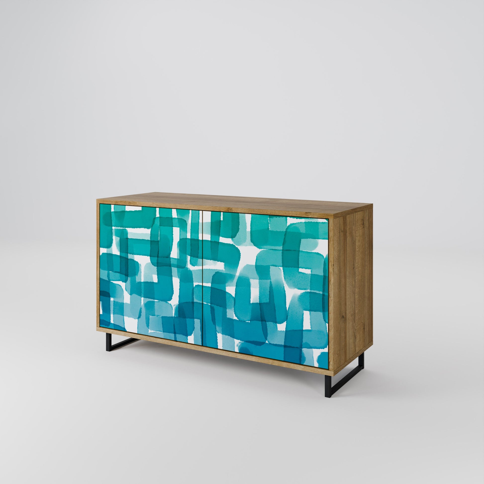 TURQUOISE RECTANGLES 2-Door Sideboard in Oak Effect