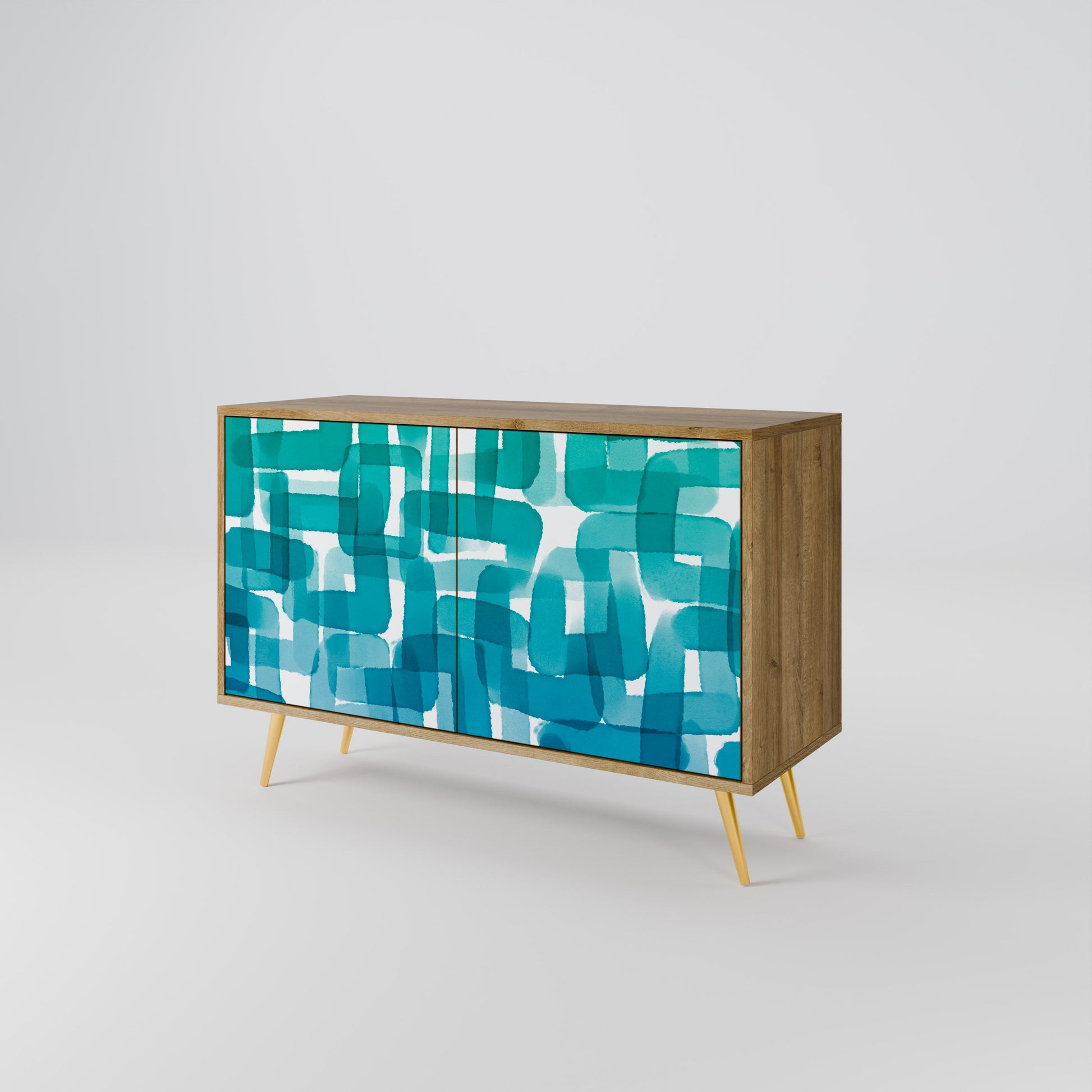 TURQUOISE RECTANGLES 2-Door Sideboard in Oak Effect