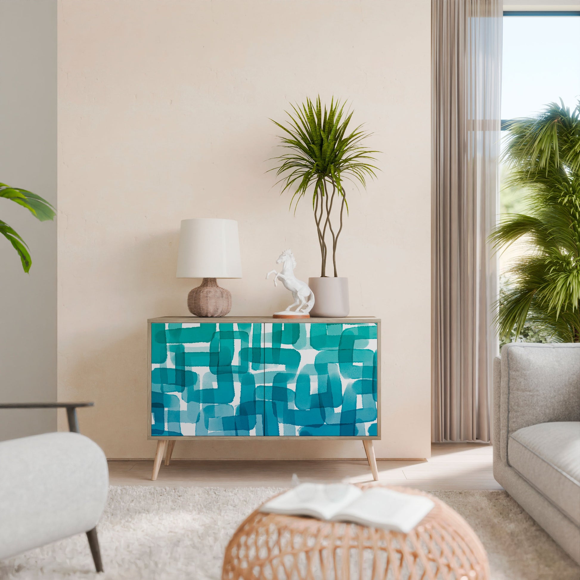 TURQUOISE RECTANGLES 2-Door Sideboard in Oak Effect