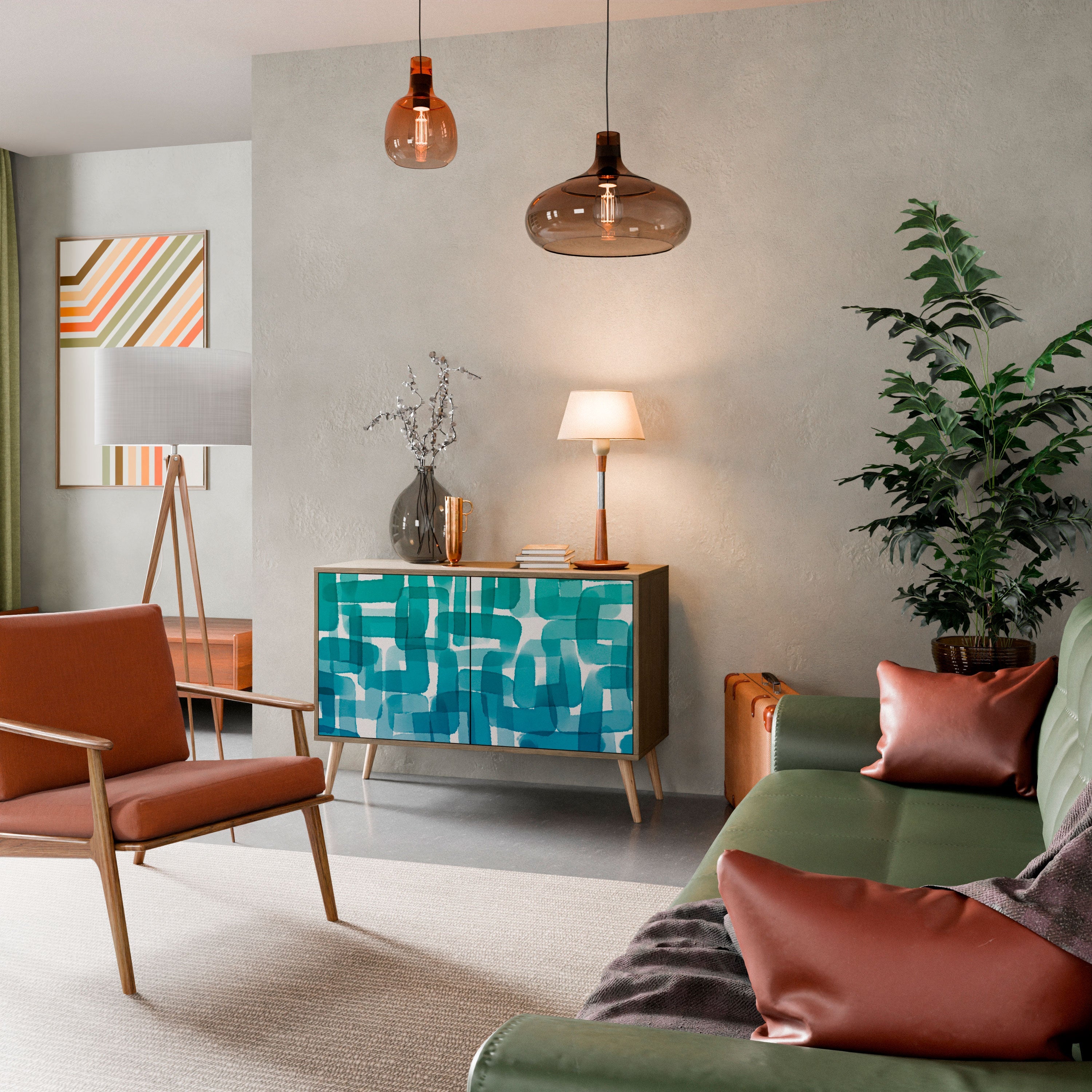 Buffet 2 portes TURQUOISE RECTANGLES effet chêne