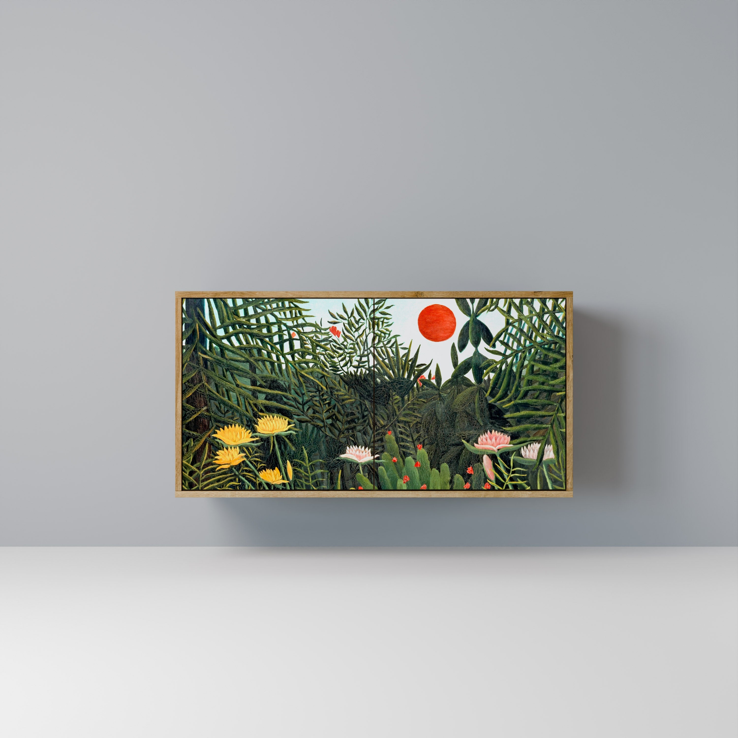 Buffet 2 portes effet chêne FORÊT VIERGE AVEC COUCHER DE SOLEIL