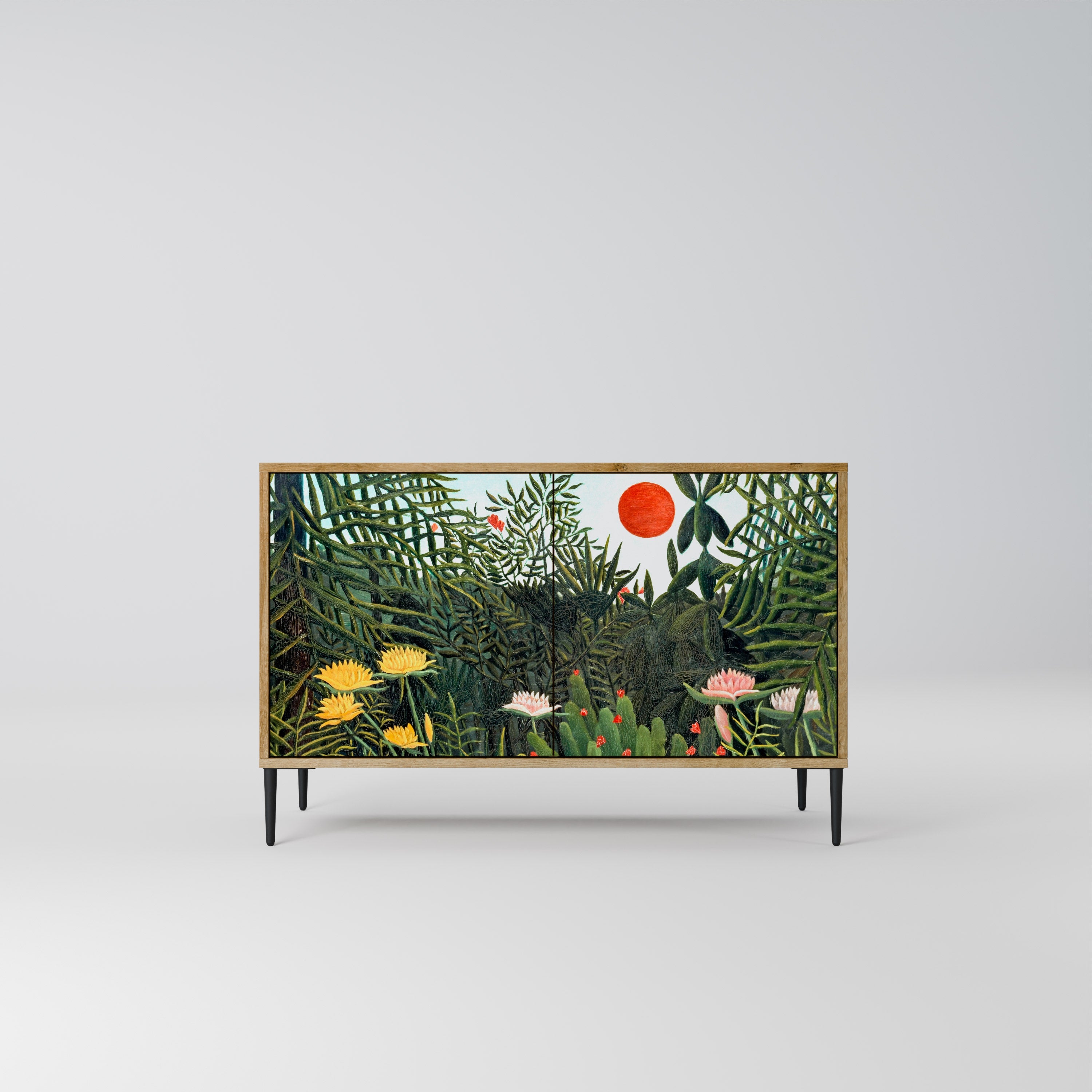 Buffet 2 portes effet chêne FORÊT VIERGE AVEC COUCHER DE SOLEIL