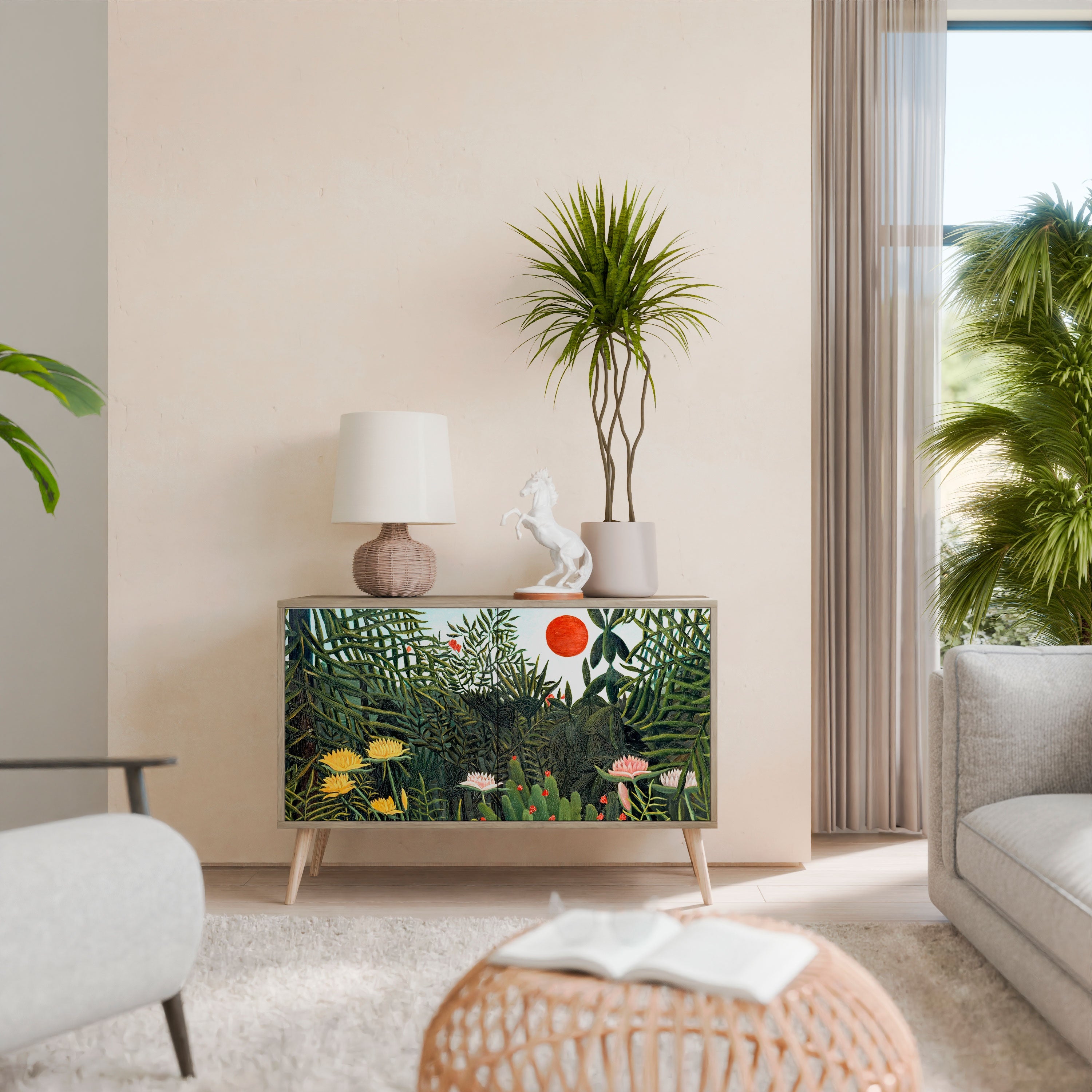 Buffet 2 portes effet chêne FORÊT VIERGE AVEC COUCHER DE SOLEIL