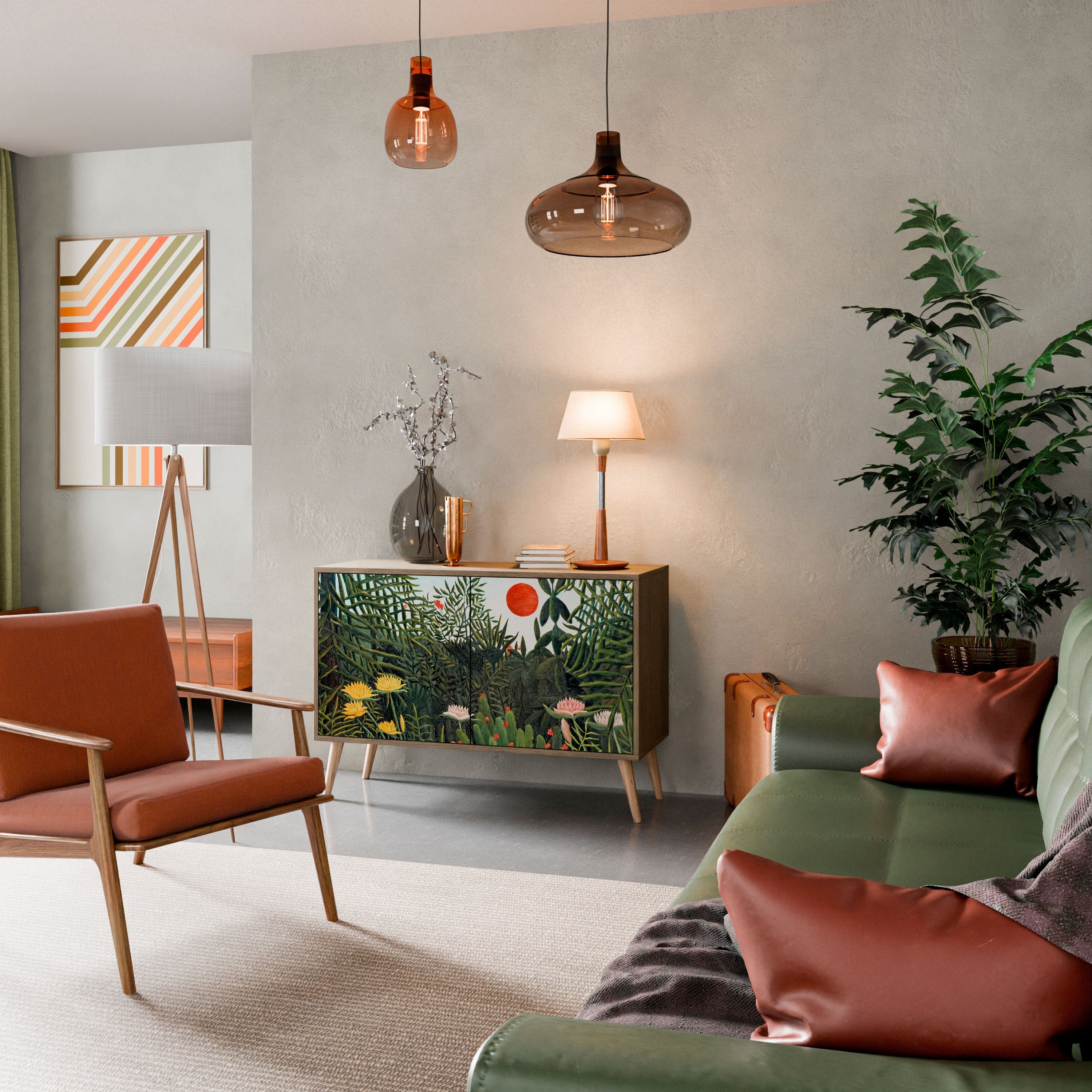 Buffet 2 portes effet chêne FORÊT VIERGE AVEC COUCHER DE SOLEIL