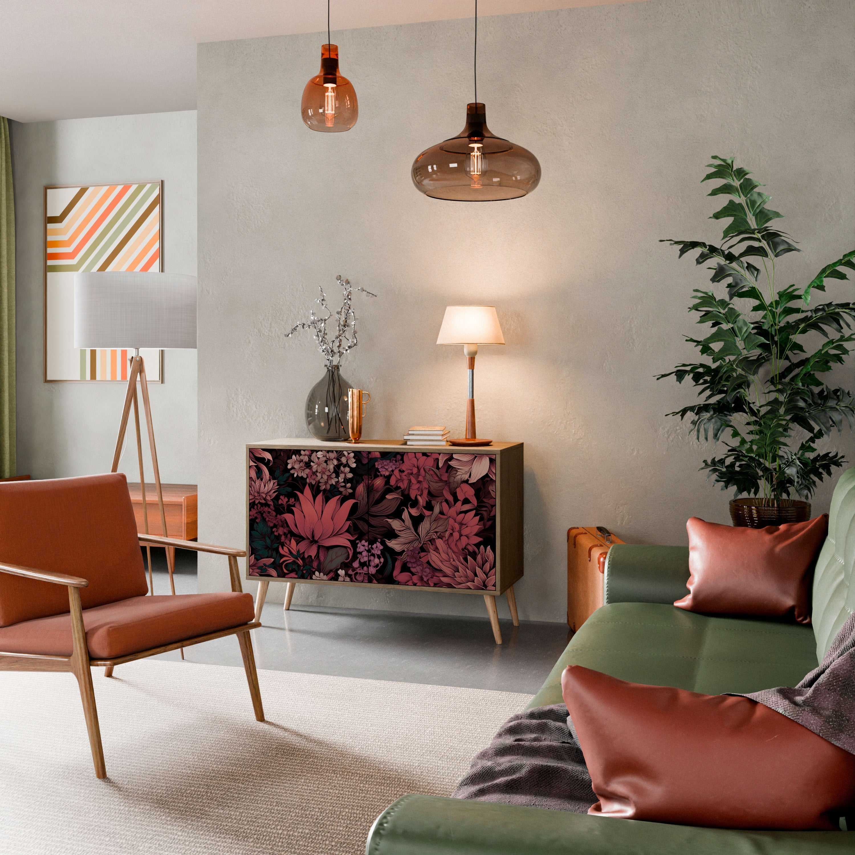 Buffet 2 portes FLORAL WHISPER effet chêne