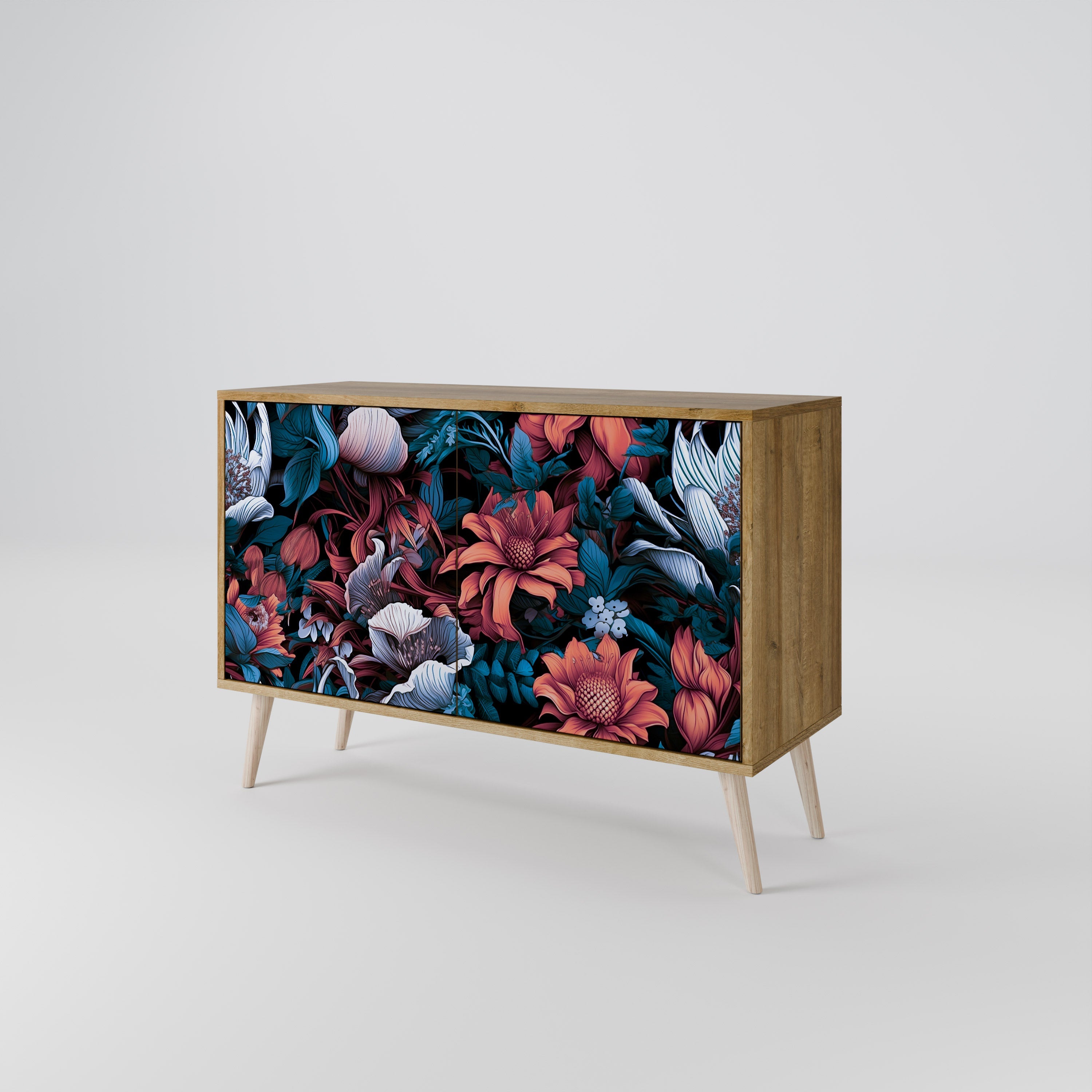 Buffet 2 portes ETHEREAL BLOSSOMS effet chêne