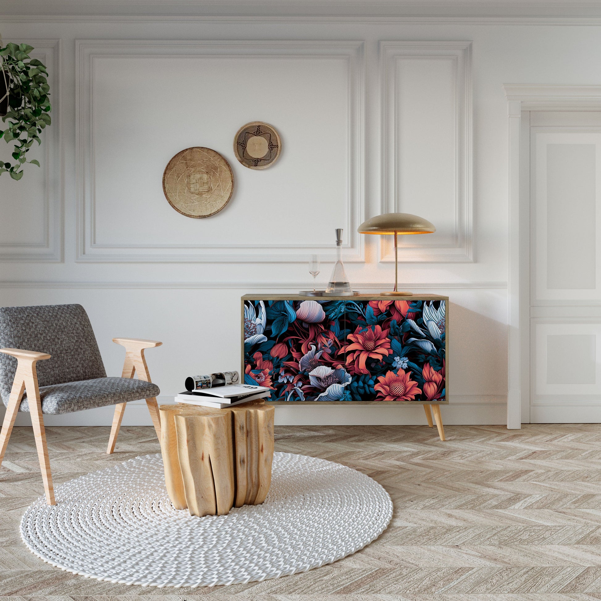 ETHEREAL BLOSSOMS 2-Door Sideboard in Oak Effect