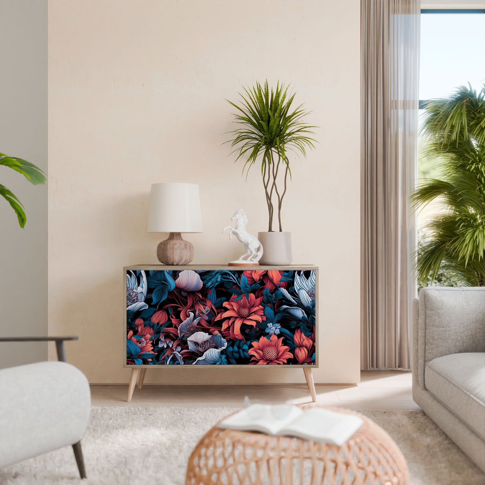 ETHEREAL BLOSSOMS 2-Door Sideboard in Oak Effect