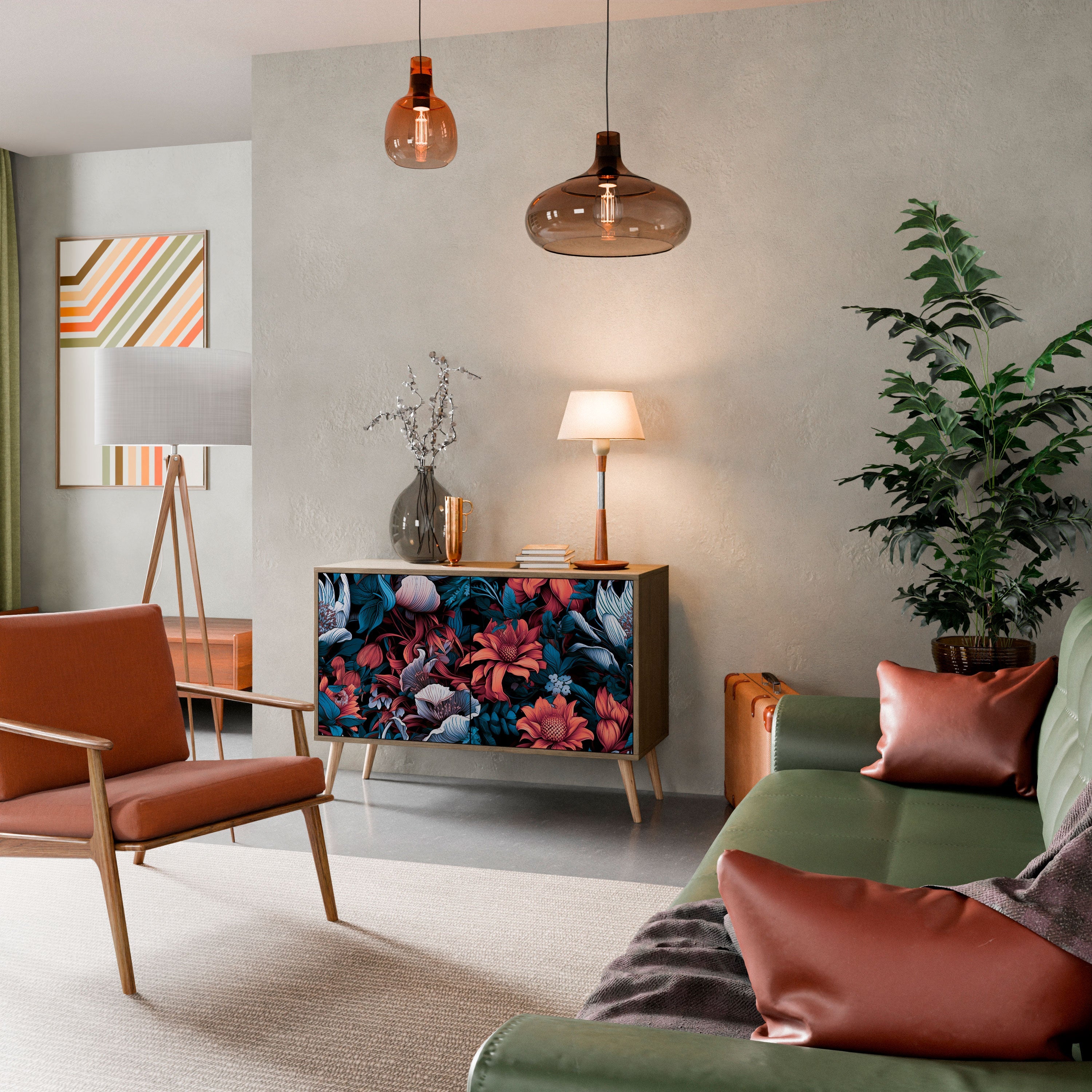 Buffet 2 portes ETHEREAL BLOSSOMS effet chêne