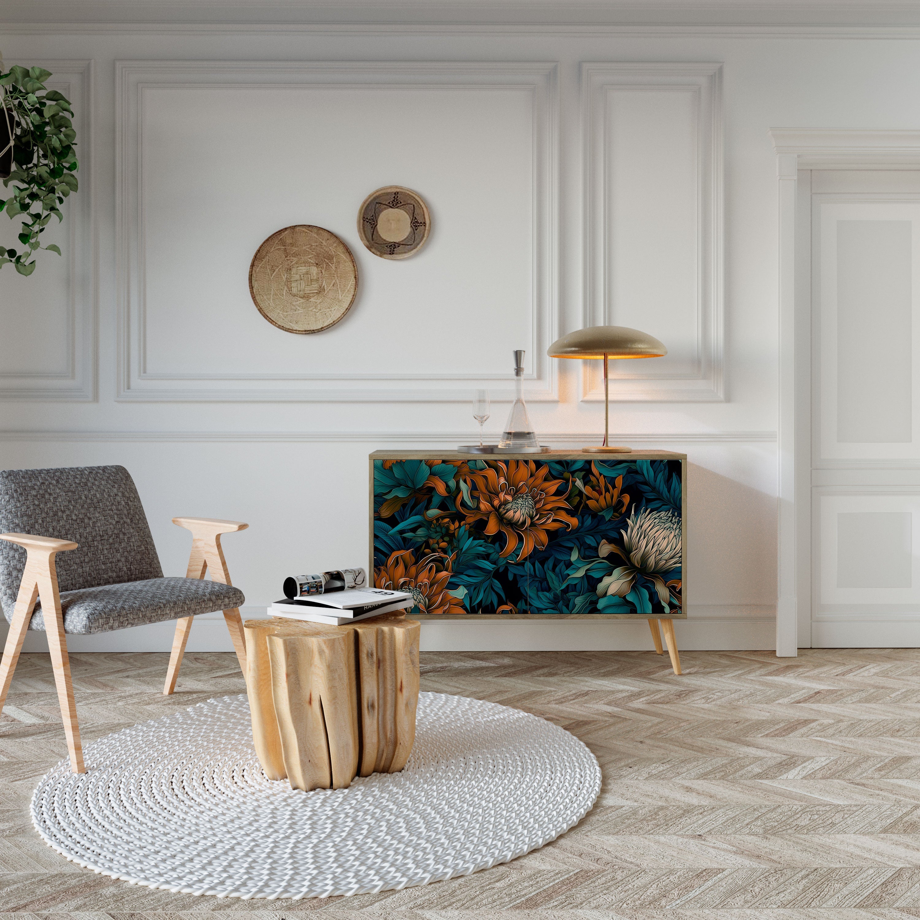 Buffet 2 portes MORNING BLOOM effet chêne