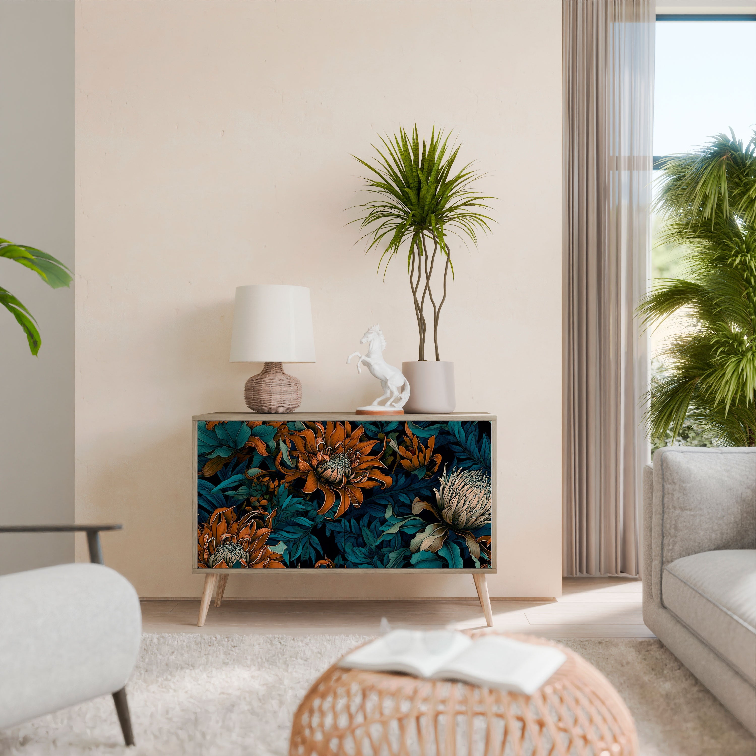 Buffet 2 portes MORNING BLOOM effet chêne