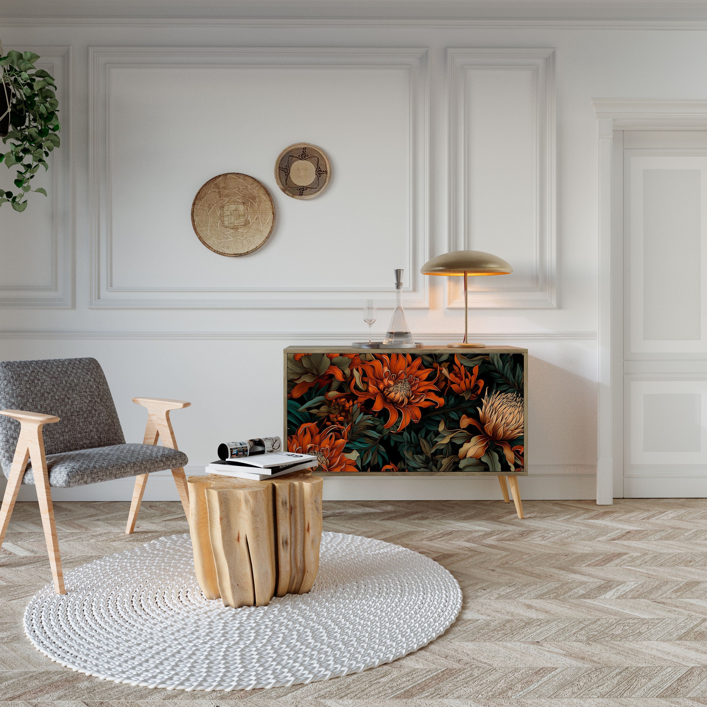 Buffet 2 portes DAWN BLOOM effet chêne