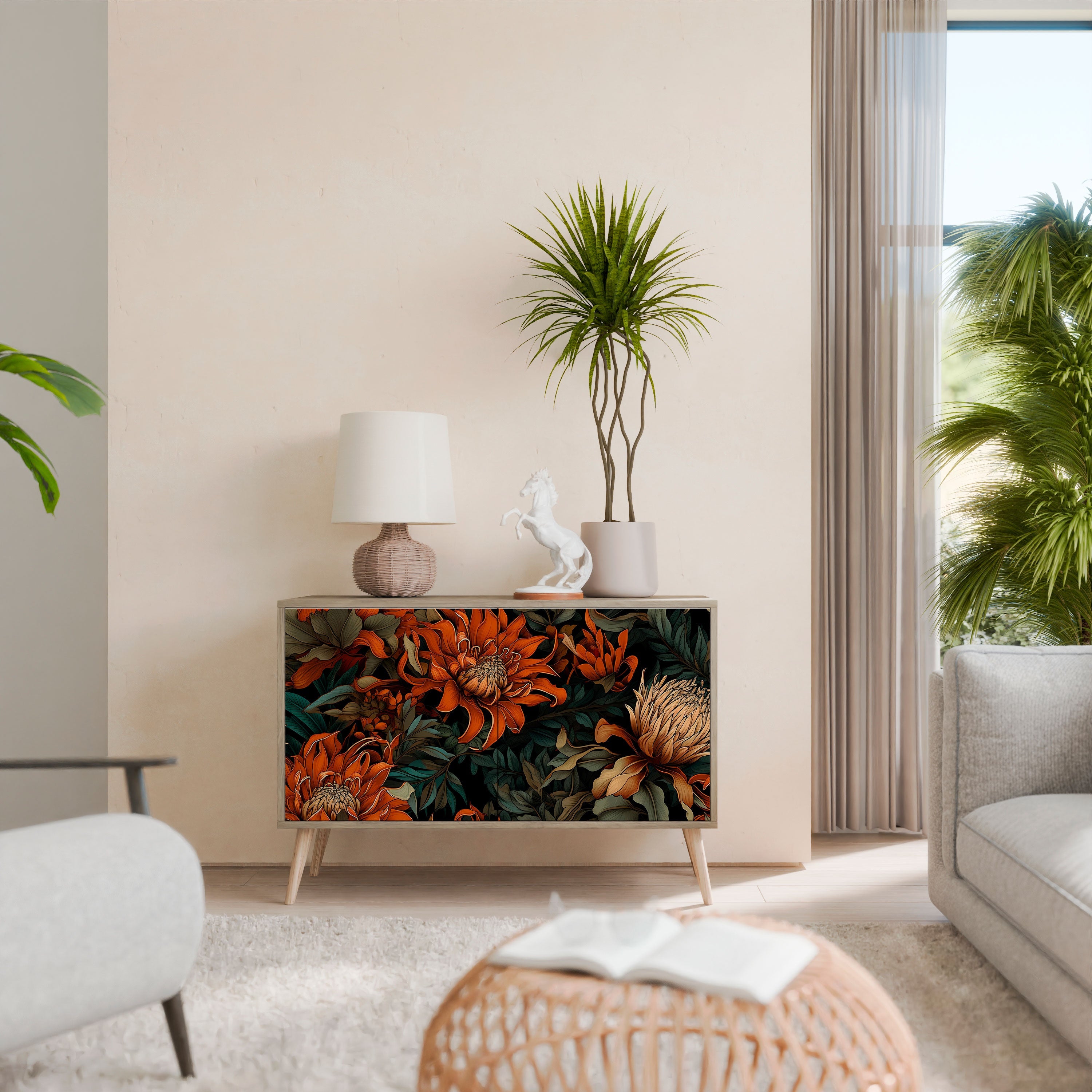 Buffet 2 portes DAWN BLOOM effet chêne