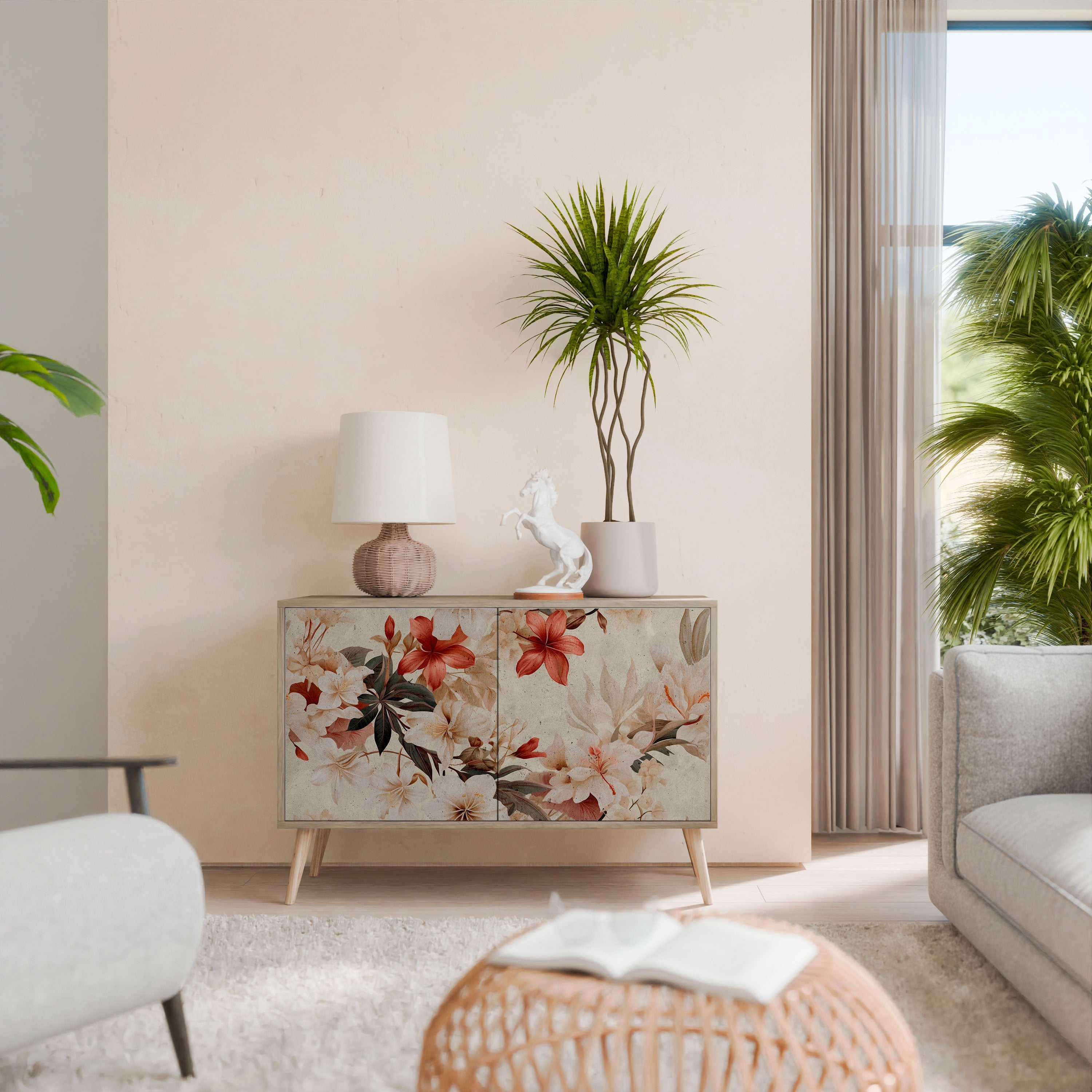 Buffet 2 portes PETAL HARMONY effet chêne