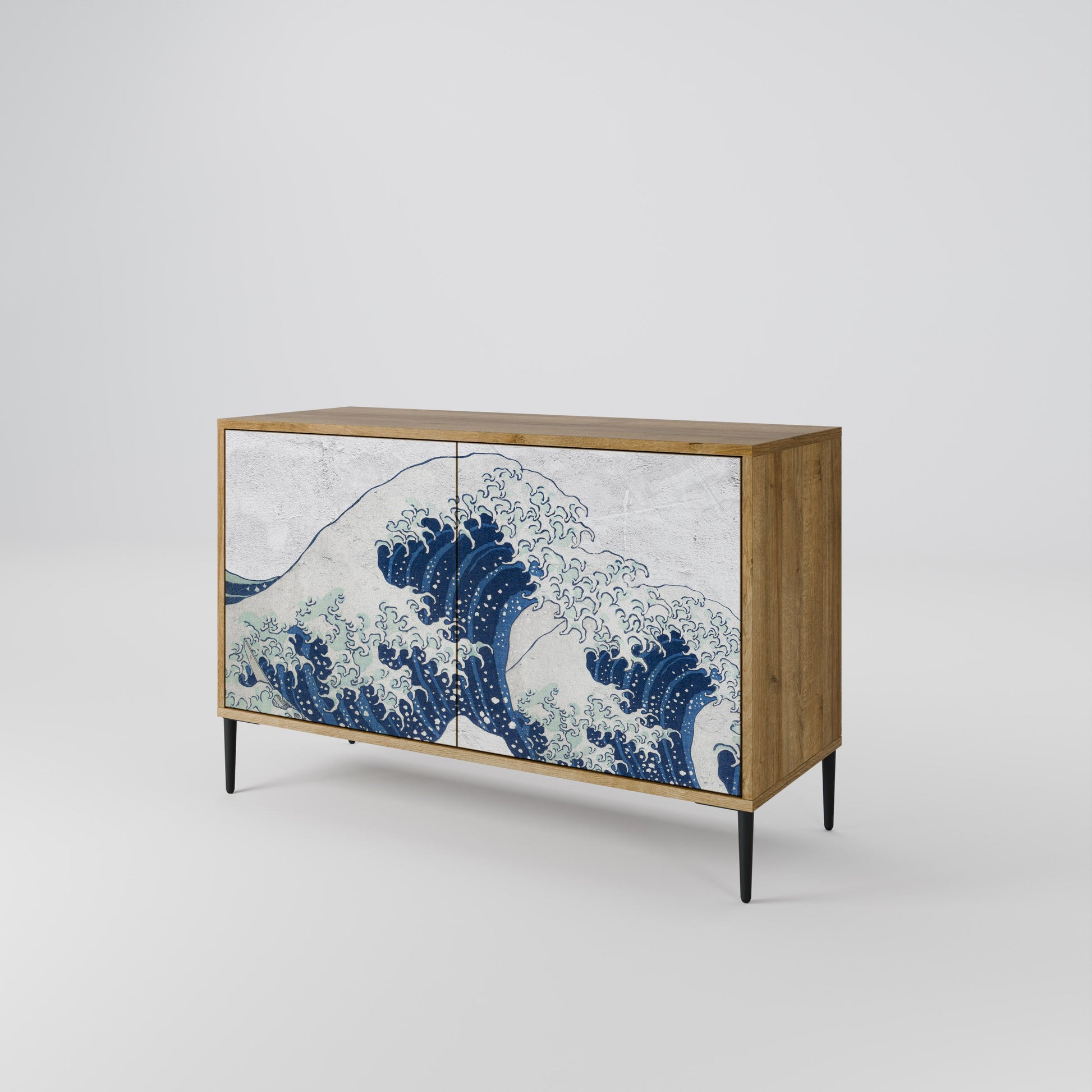 THE GREAT WAVE AT KANAGAWA 2-Door Sideboard in Oak Effect