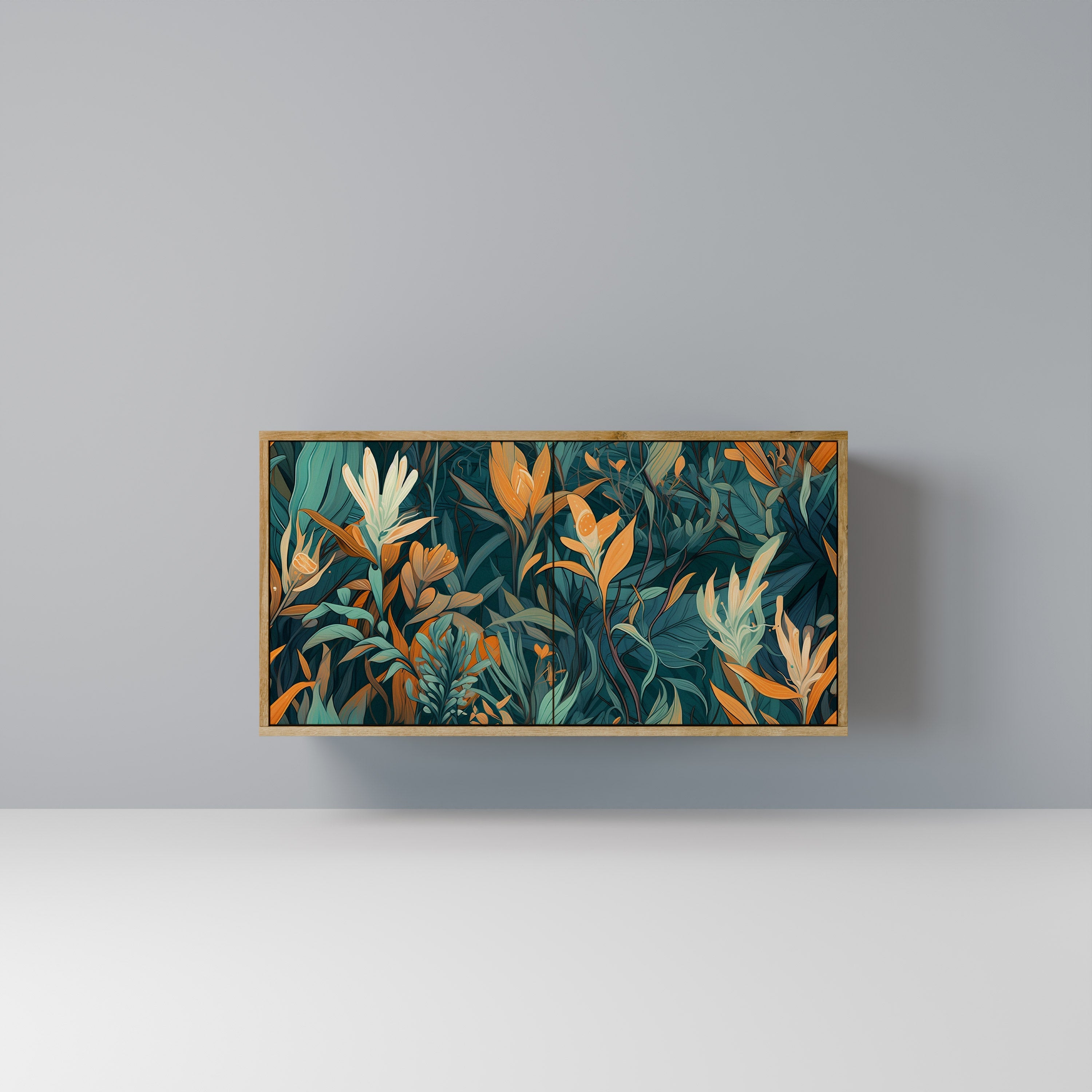 FLORAL SERENITY 2-Door Sideboard in Oak Effect