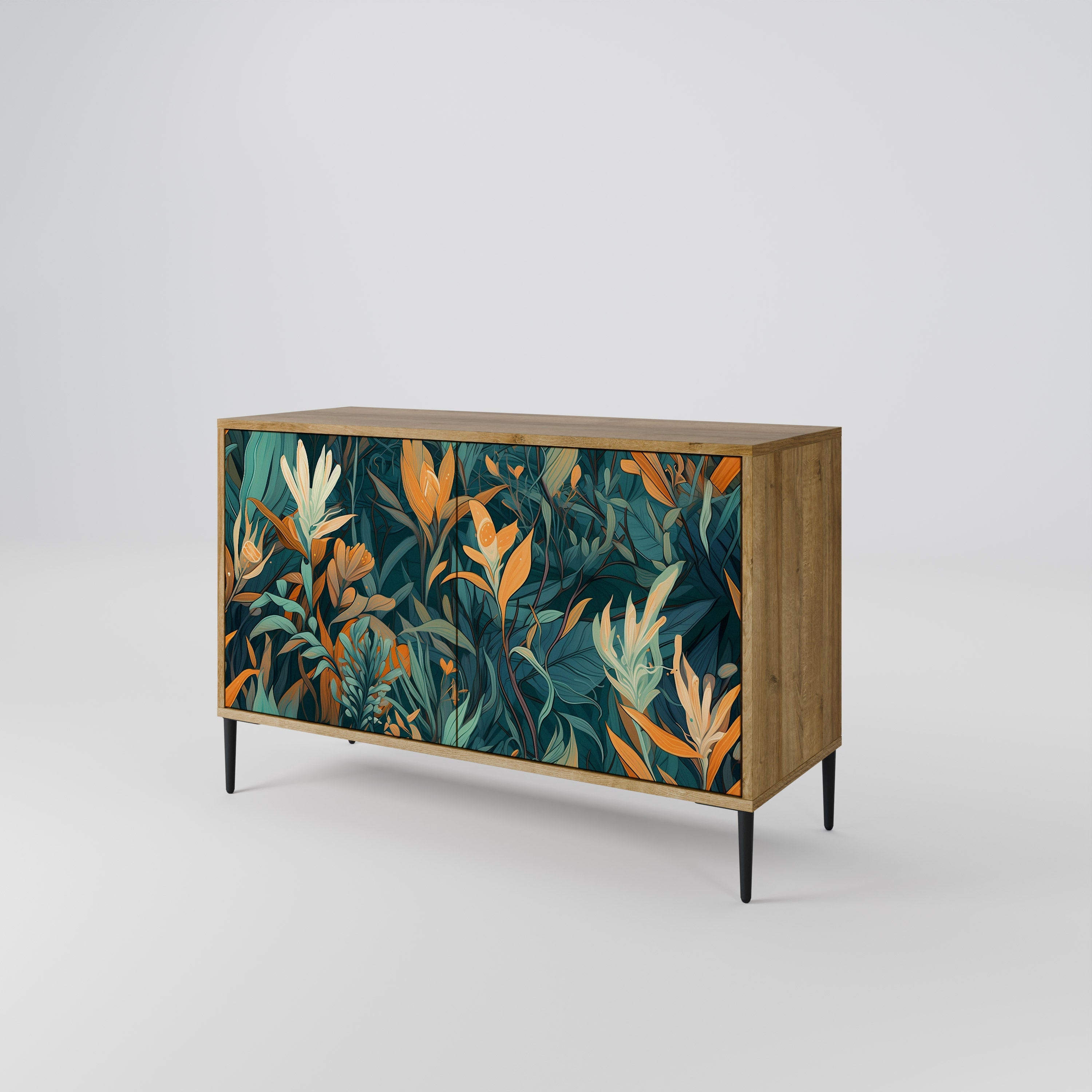 FLORAL SERENITY 2-Door Sideboard in Oak Effect